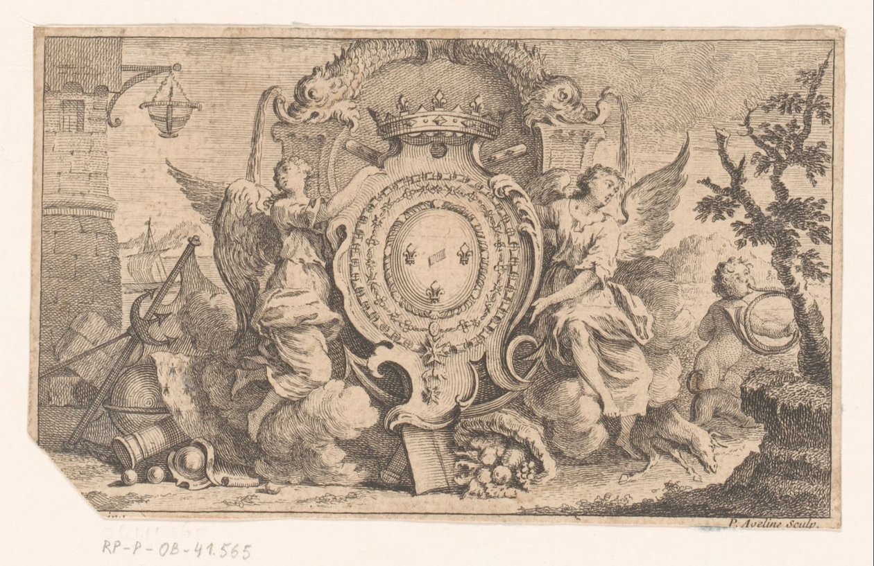Allegorische Darstellung mit dem Wappenschild der französischen Krone von Pierre Alexandre Aveline