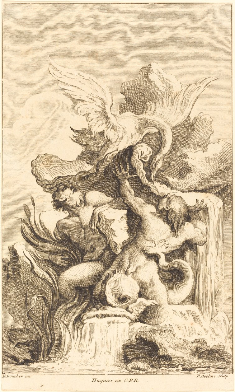Zwei Tritonen und ein Schwan von Pierre Alexandre Aveline after François Boucher