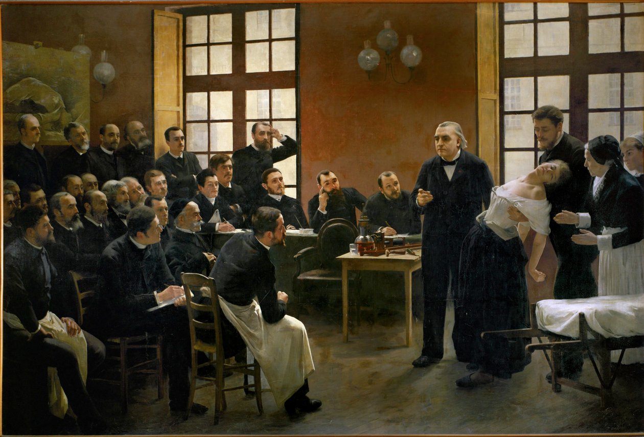 Eine Lektion über Hysterie von Jean Martin Charcot, Pionier der Neurologie, im Krankenhaus La Salpêtrière von Pierre Andre Brouillet