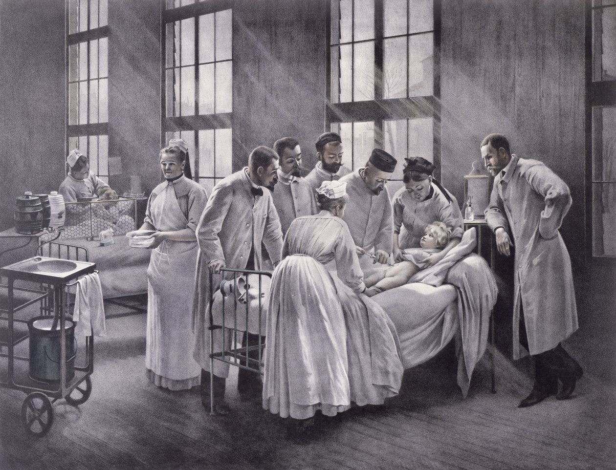Der Krupphusten geheilt von Doktor Roux, graviert von E. Buval von Pierre Andre Brouillet
