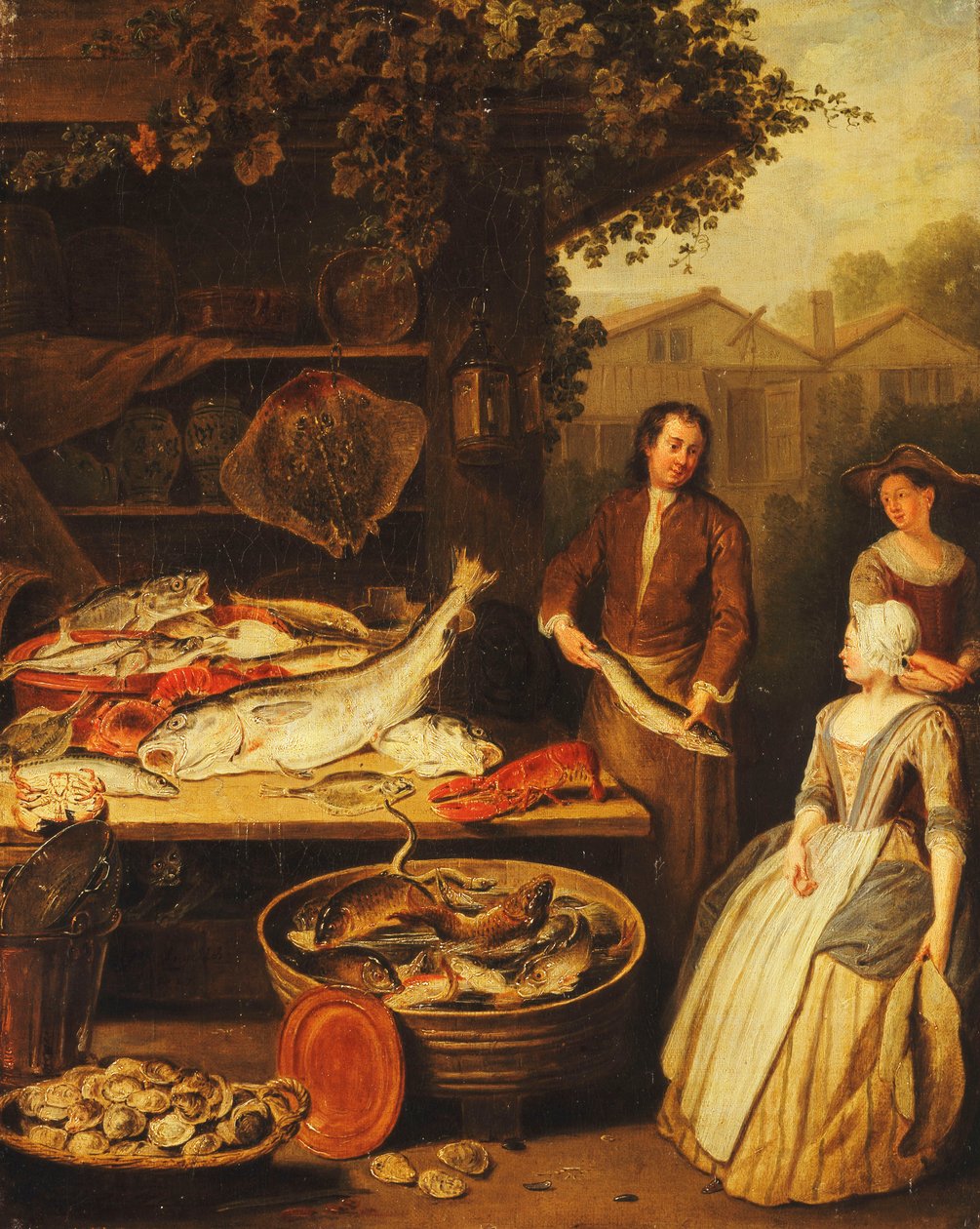 Ein Fischhändler zeigt einer Magd einen Hecht, 1727 von Pierre Angelis or Angillis