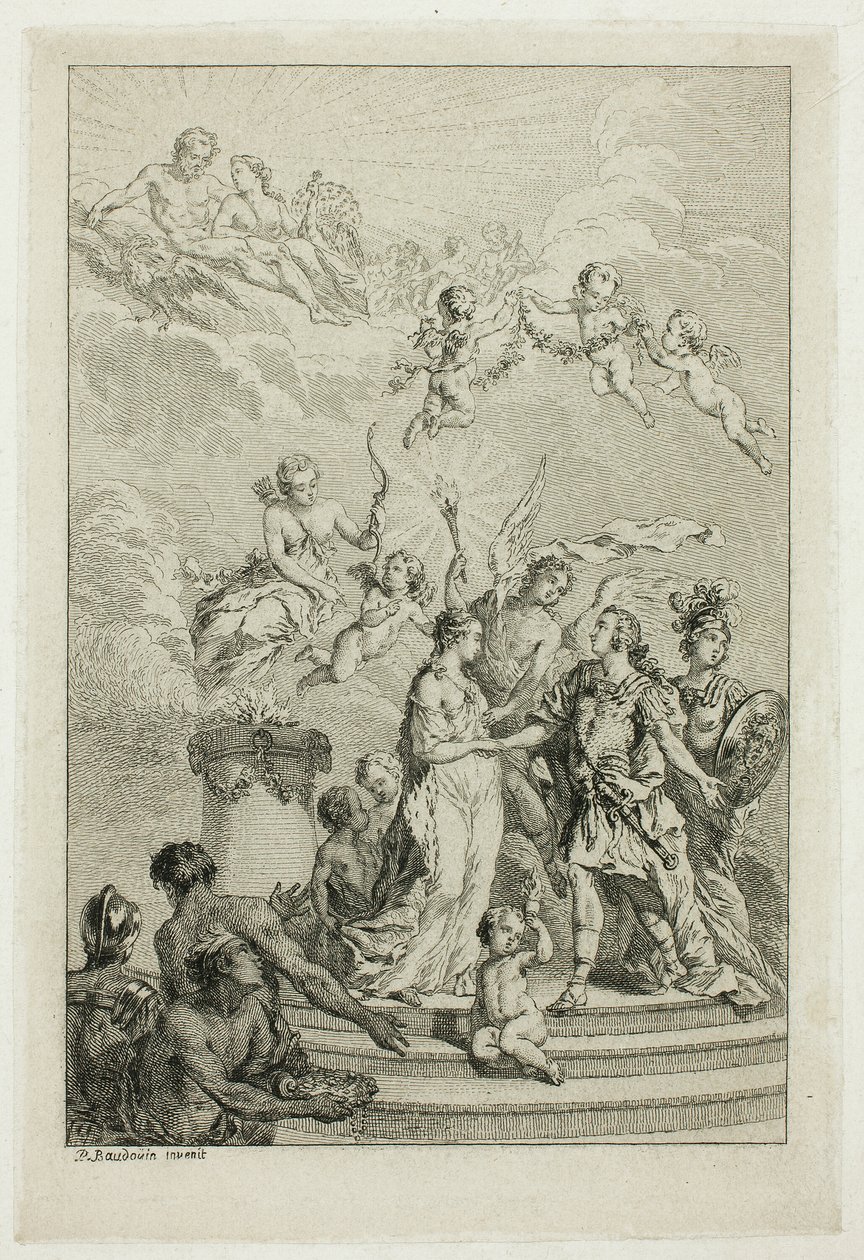Allegorie der Hochzeit des Dauphin Louis mit der Infantin Maria Theresa von Spanien von Pierre Antoine Baudouin