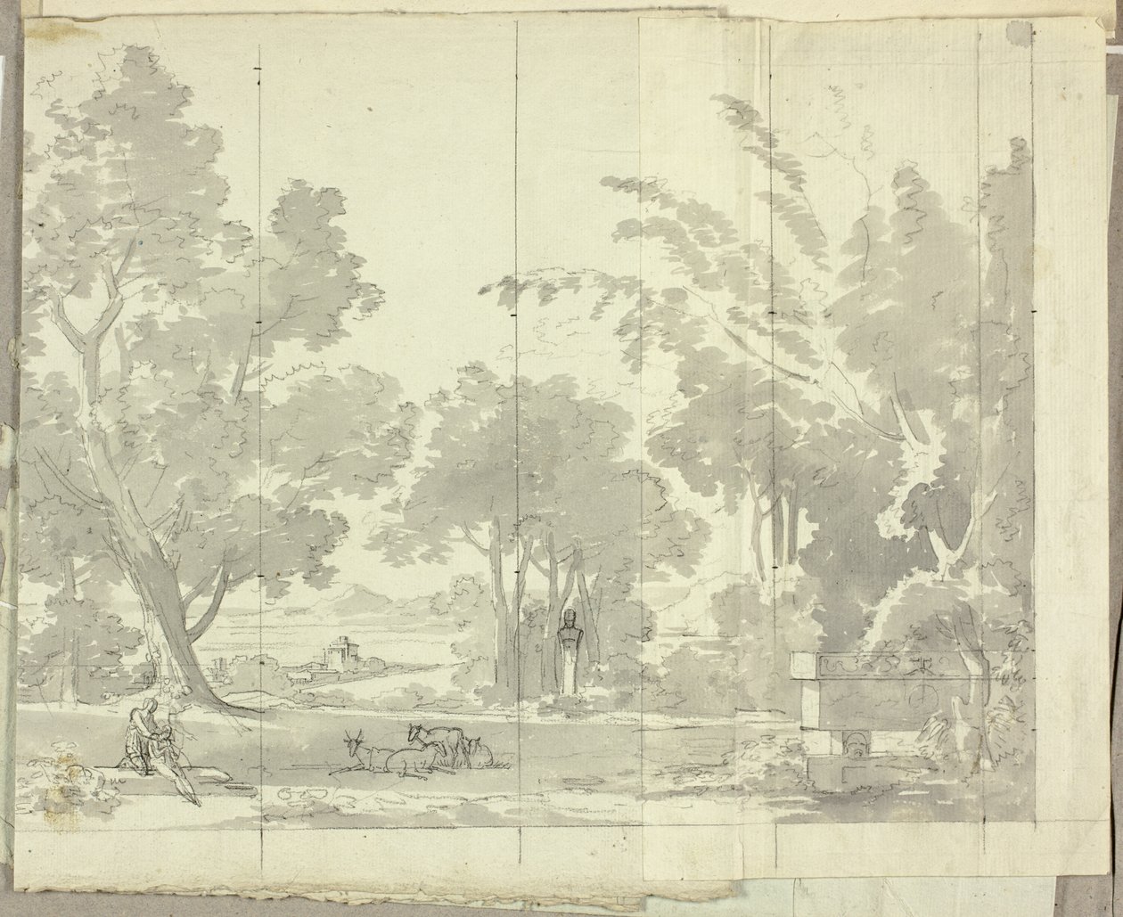 Fantasielandschaft mit Ruinen und Figuren von Pierre Antoine Mongin
