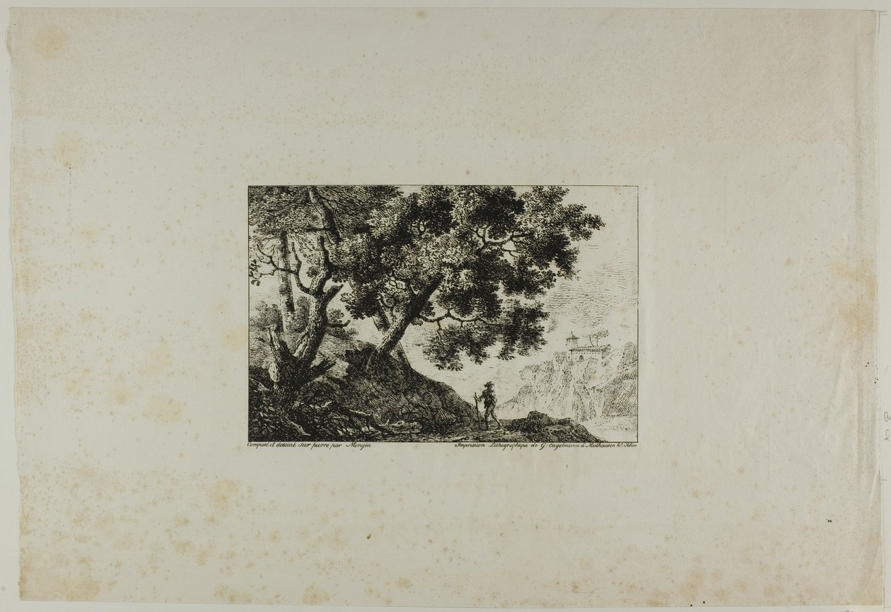Landschaft mit Mann, der einen Stab trägt von Pierre Antoine Mongin