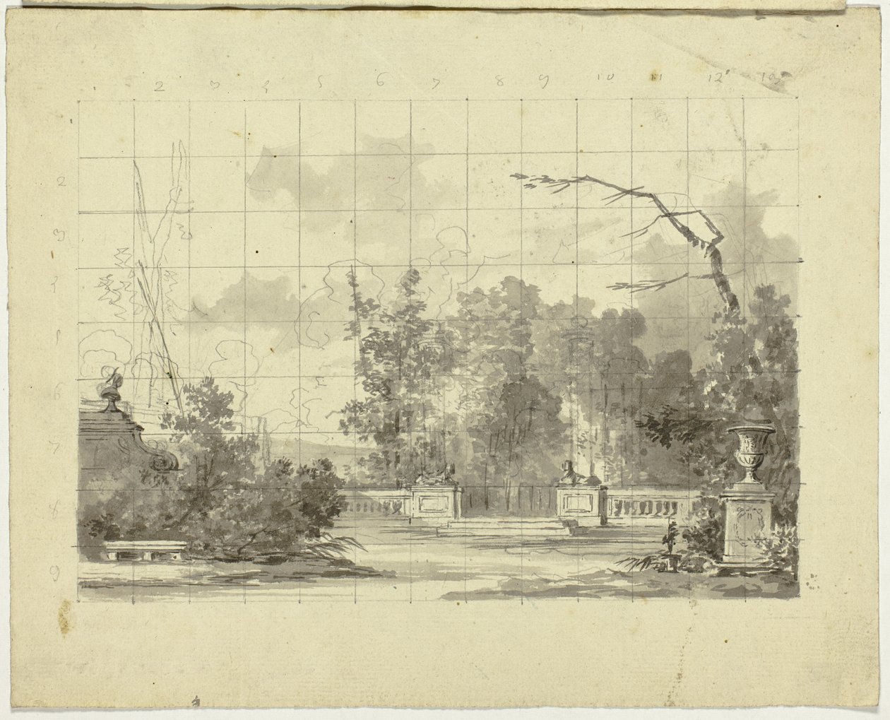 Blick auf den Park von Versailles: Balustrade mit zwei Sphinxen und Urne von Pierre Antoine Mongin