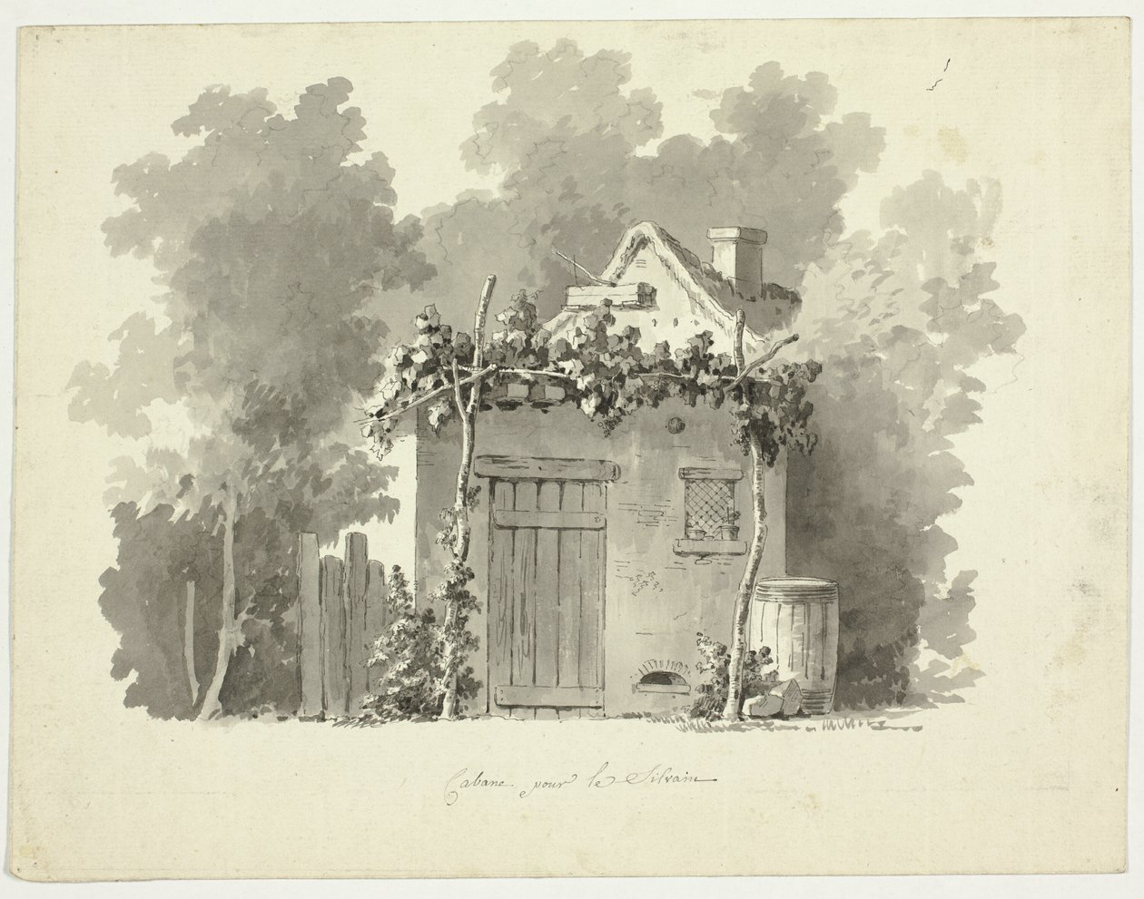 Ansicht des Parks von Versailles: Rustikale Hütte von Pierre Antoine Mongin