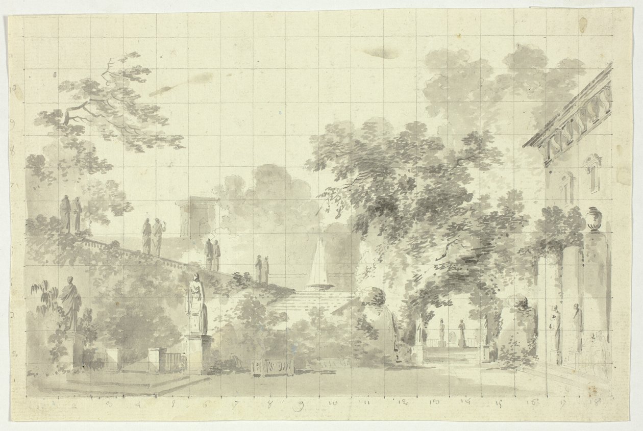 Blick auf den Park von Versailles: Statuen und ein Brunnen von Pierre Antoine Mongin