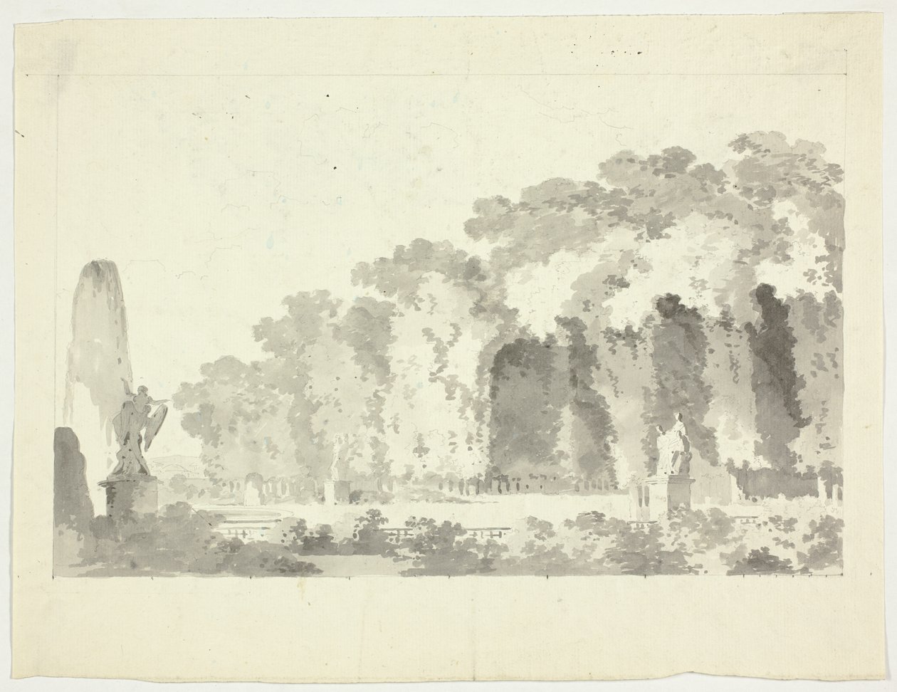 Blick auf den Park von Versailles: Bäume und Statuen von Pierre Antoine Mongin