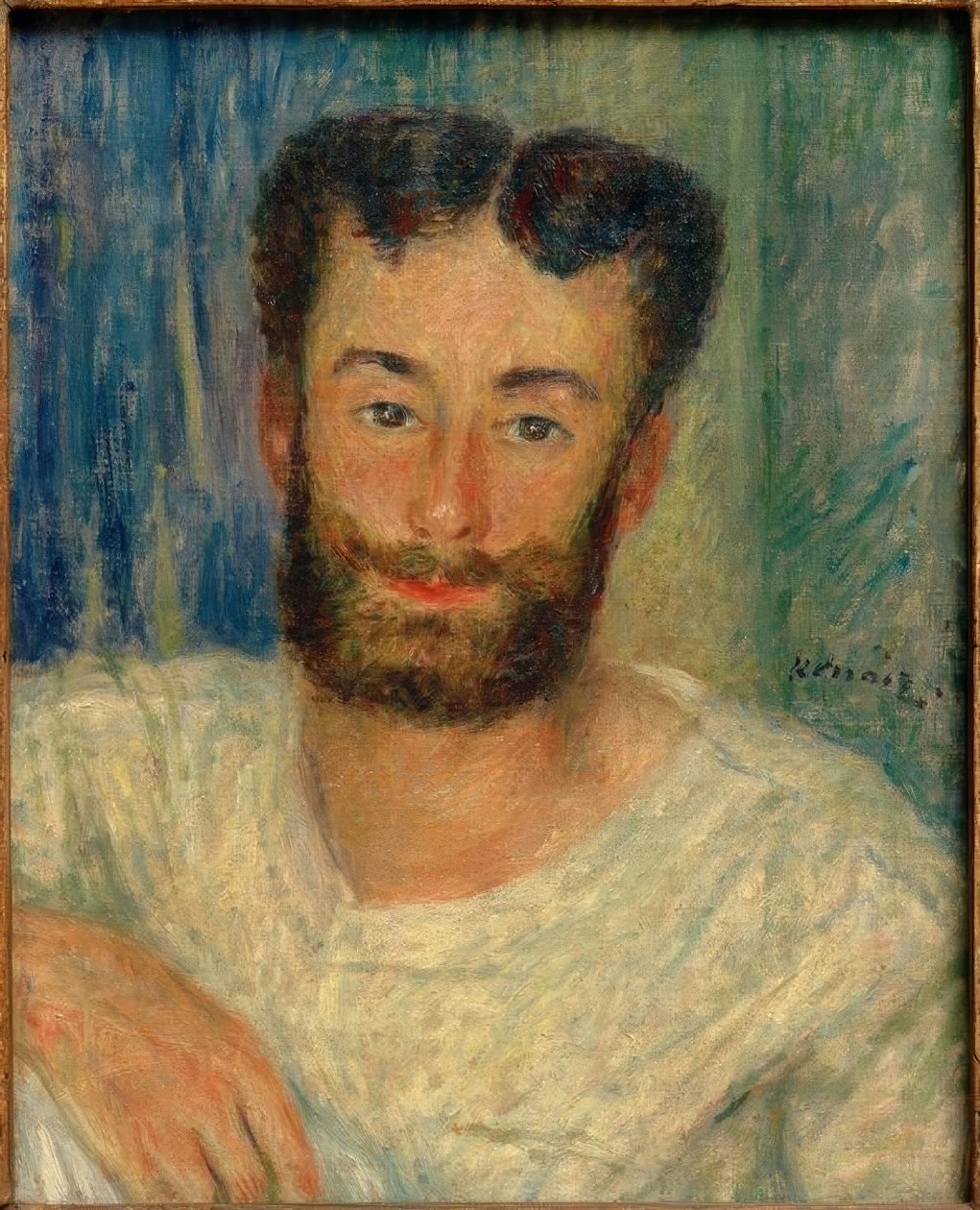 Bildnis eines bärtigen jungen Mannes mit ausgeschnittener Weste (Der Ruderer von Bougival) von Pierre Auguste Renoir