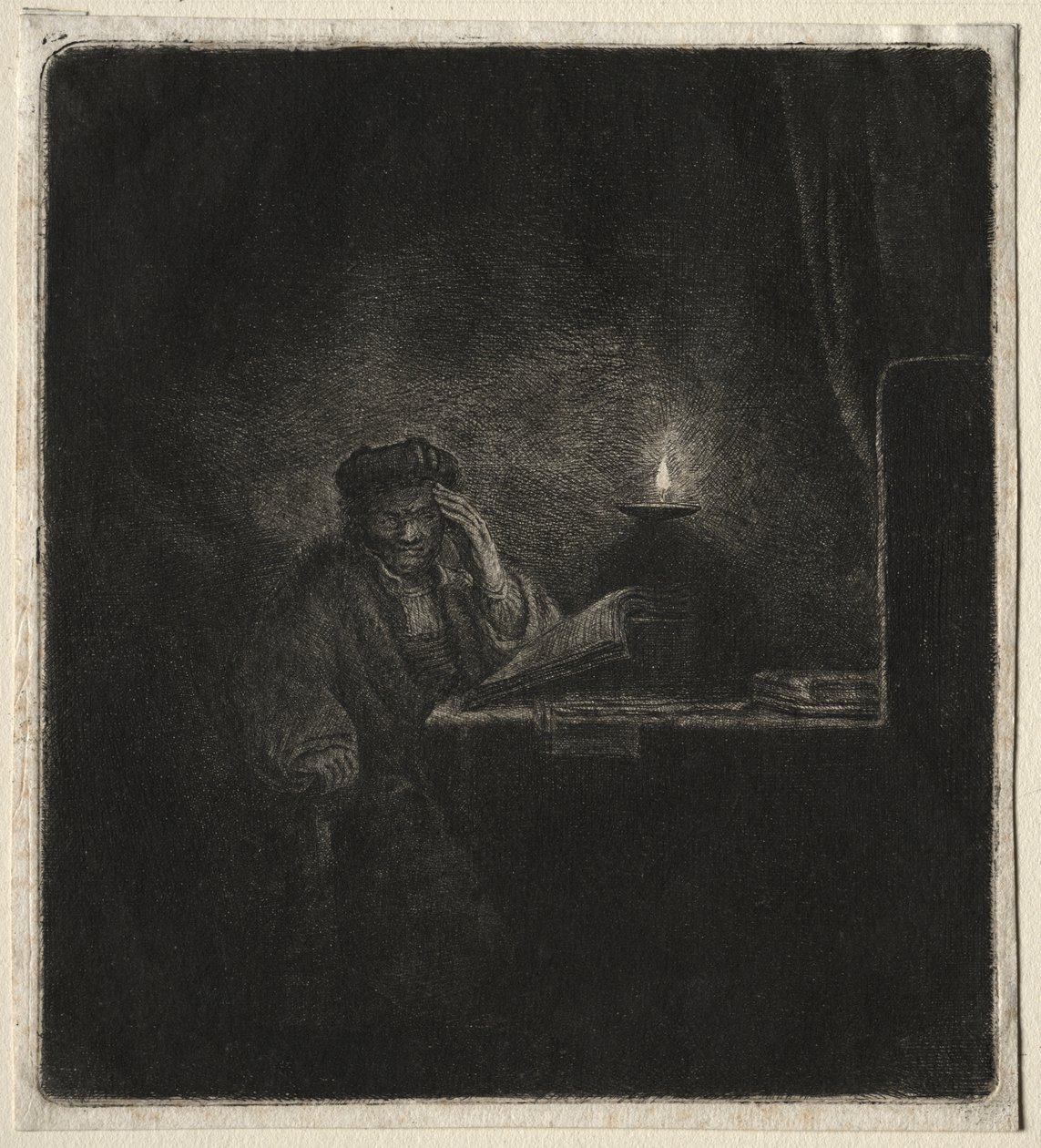 Kopie von Student an einem Tisch bei Kerzenlicht von Pierre Auguste Renoir