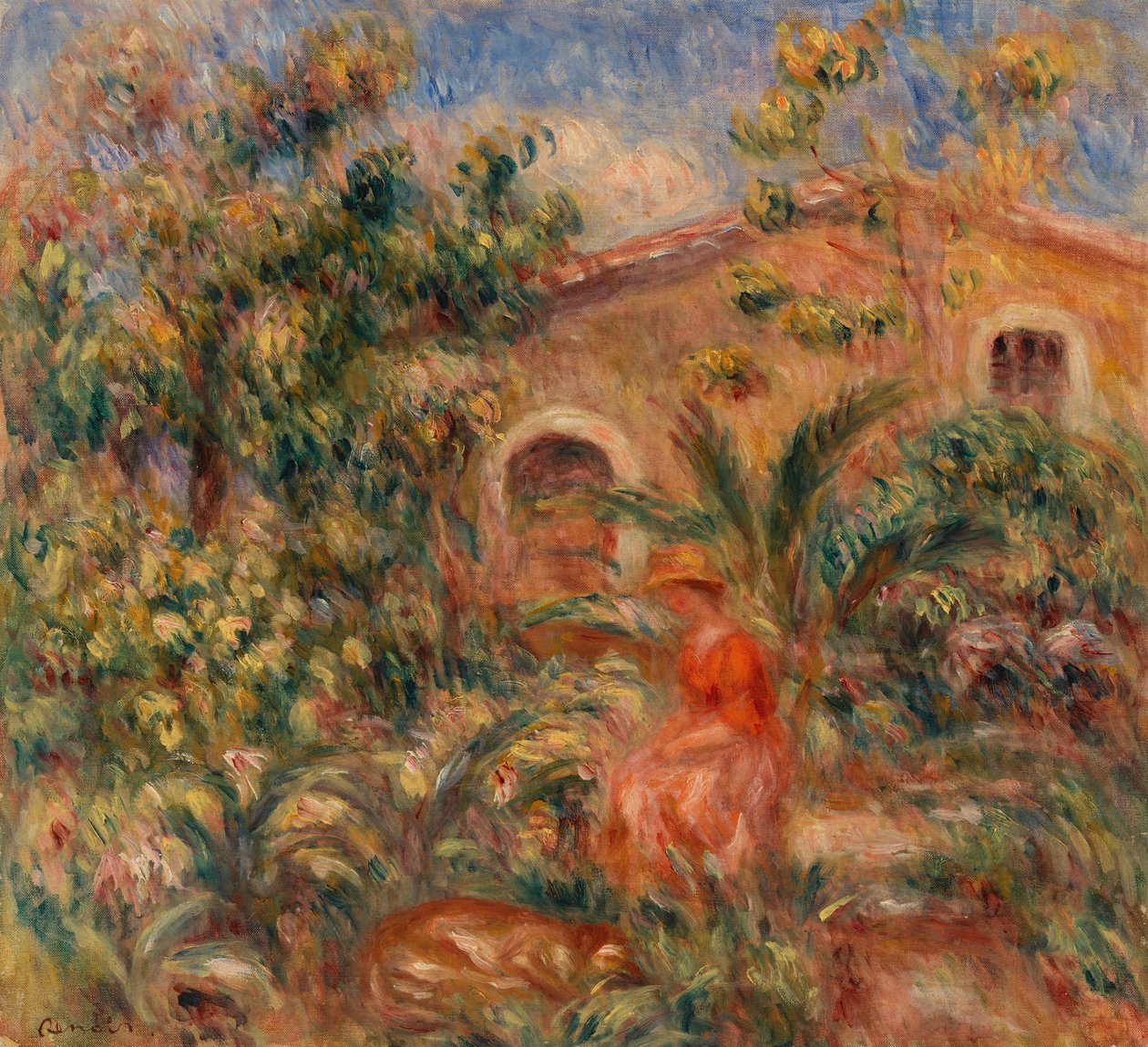 Landschaft mit Frau und Hund von Pierre Auguste Renoir