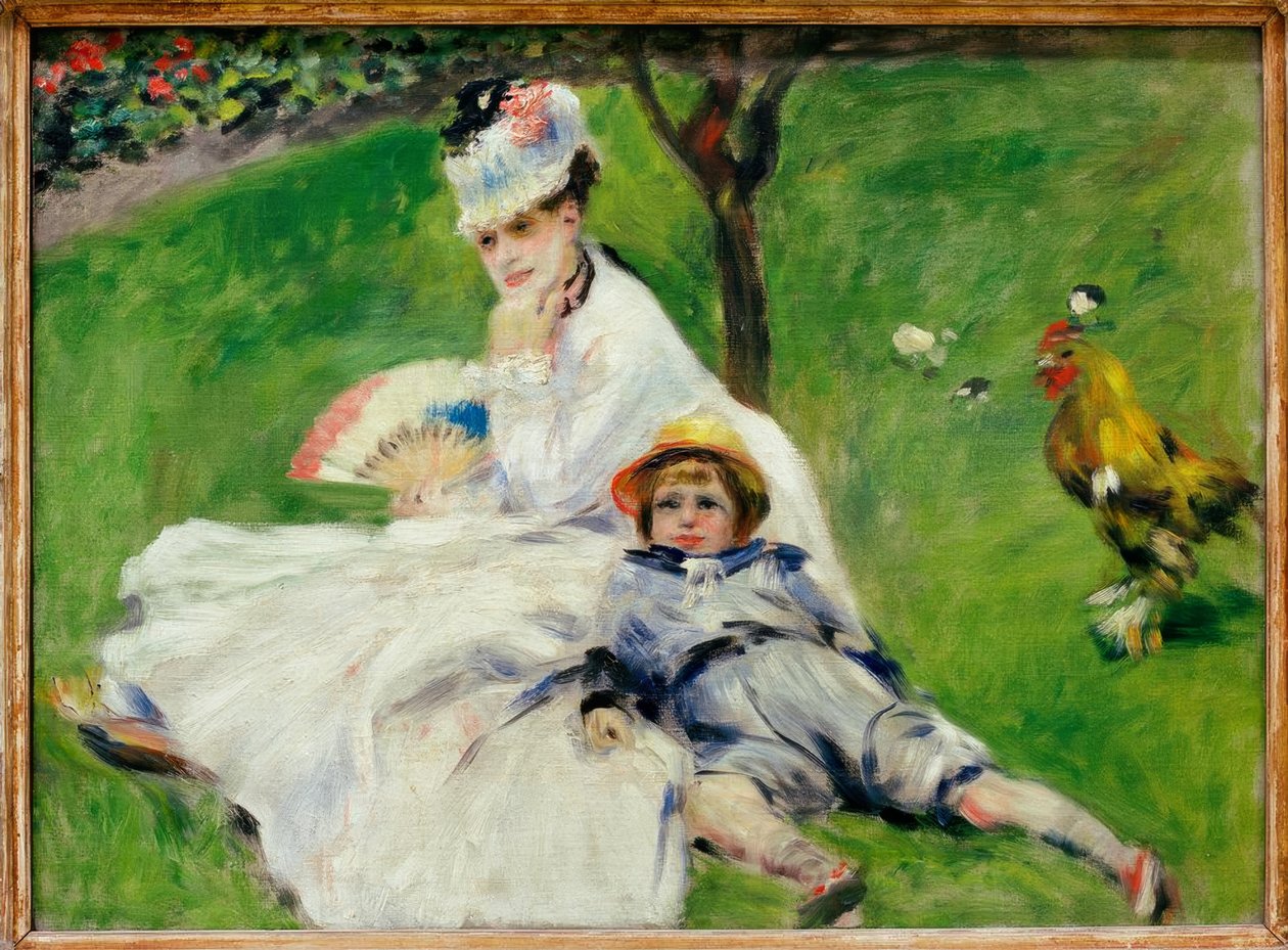 Madame Claude Monet mit ihrem Sohn Jean im Garten in Argenteuil von Pierre-Auguste Renoir