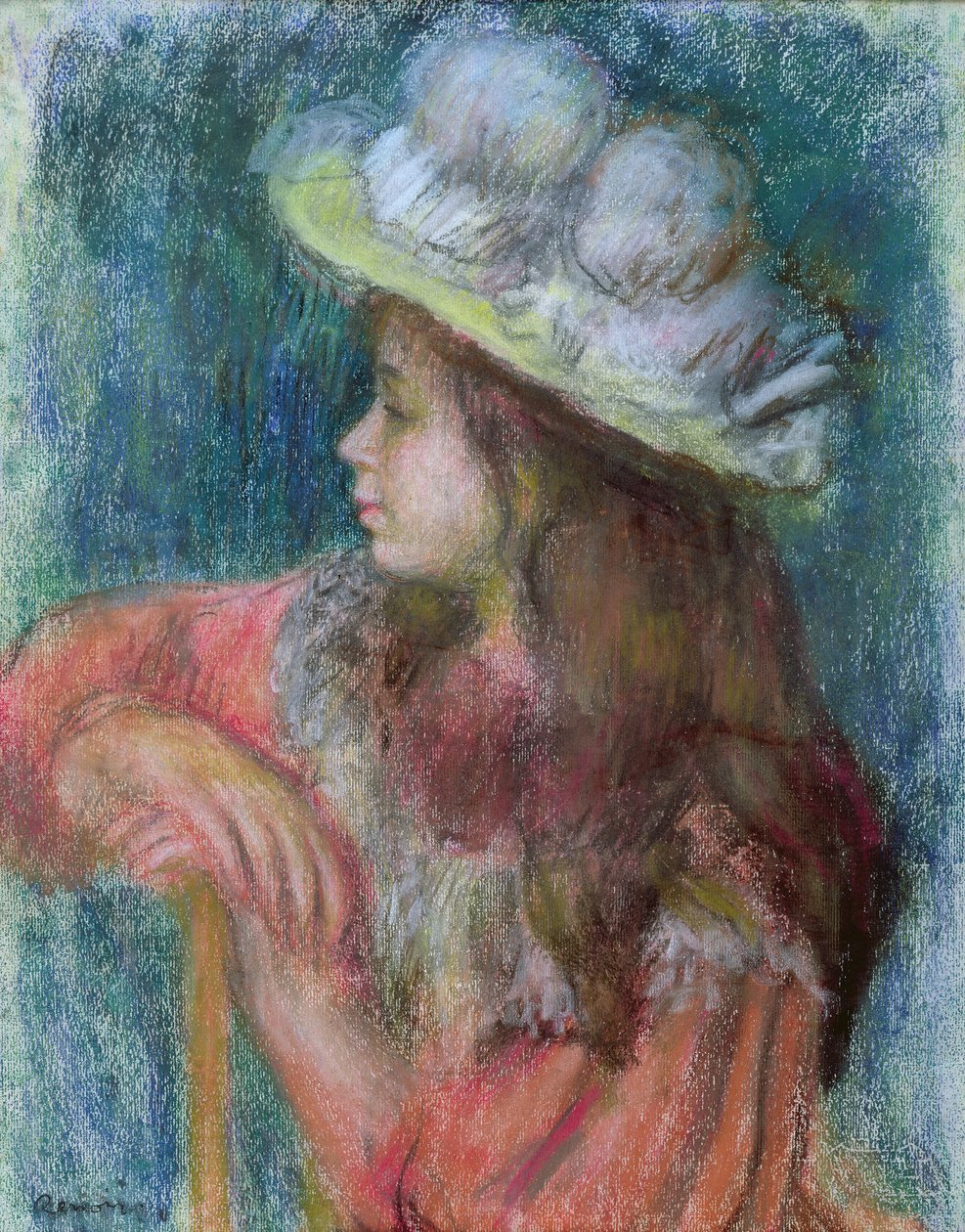 Sitzendes junges Mädchen mit weißem Hut, 1884 von Pierre Auguste Renoir
