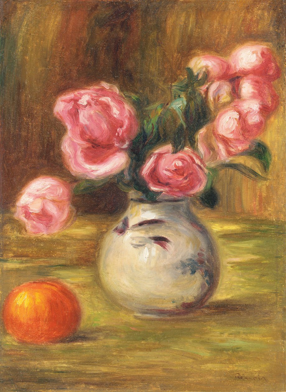 Vase mit Rosen und einer Orange, 1910 von Pierre Auguste Renoir