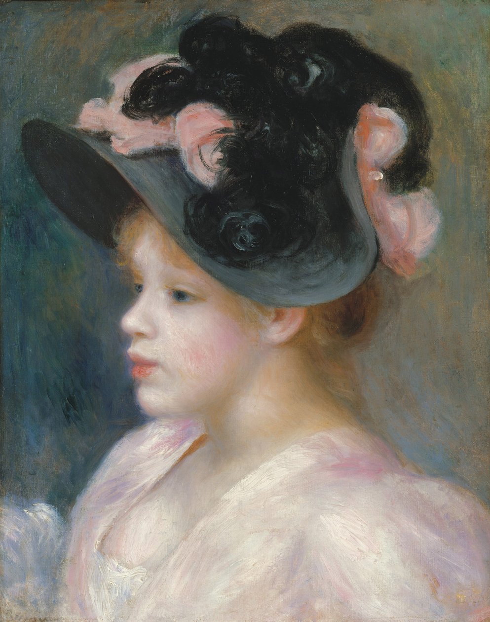 Junges Mädchen mit einem rosa-schwarzen Hut, ca. 1891 von Pierre Auguste Renoir