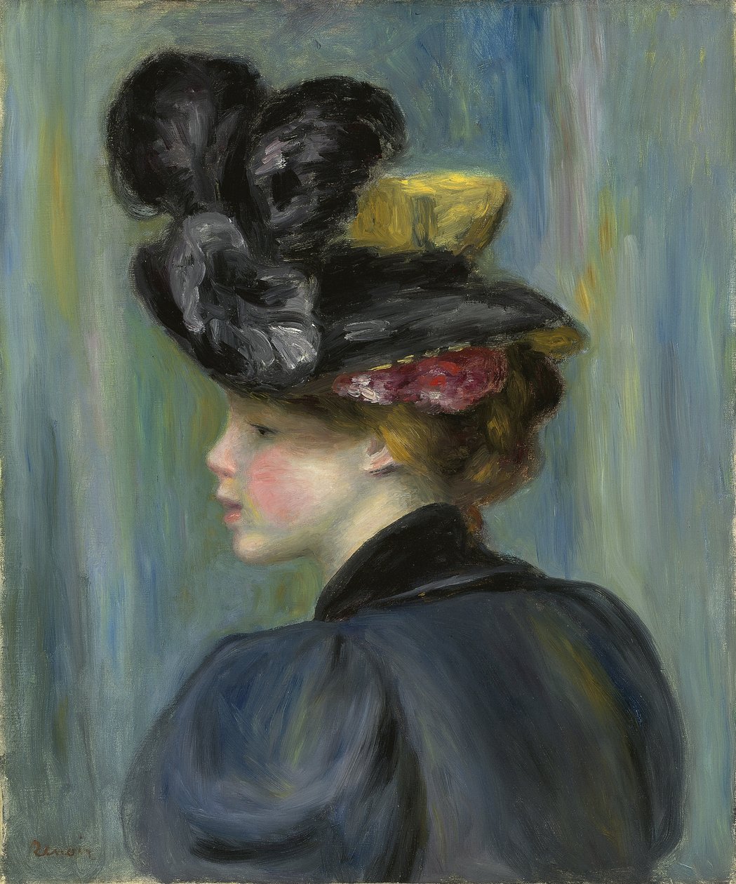 Junge Frau mit schwarzem Hut; Jeune femme au chapeau noir, 1895 von Pierre Auguste Renoir