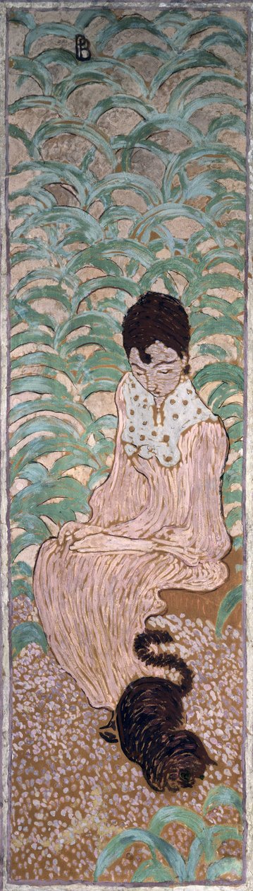 Sitzende Frau mit einer Katze, eines von vier Paneelen der Frauen im Garten, 1891 von Pierre Bonnard