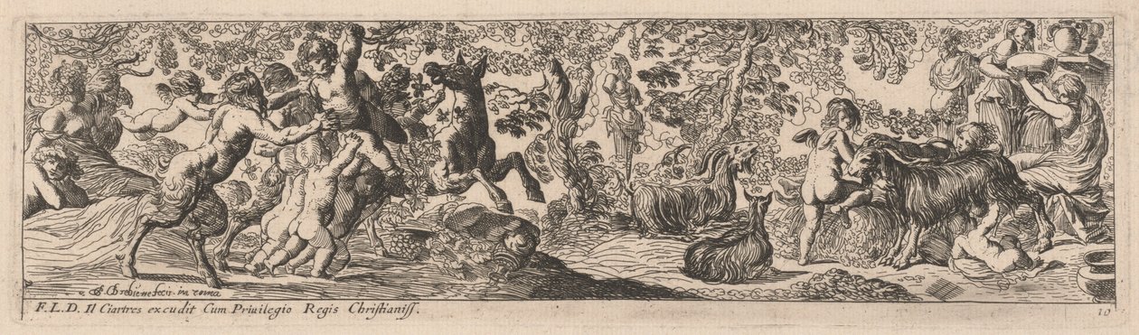 Satyrn und Putti spielen mit Tieren von Pierre Brebiette
