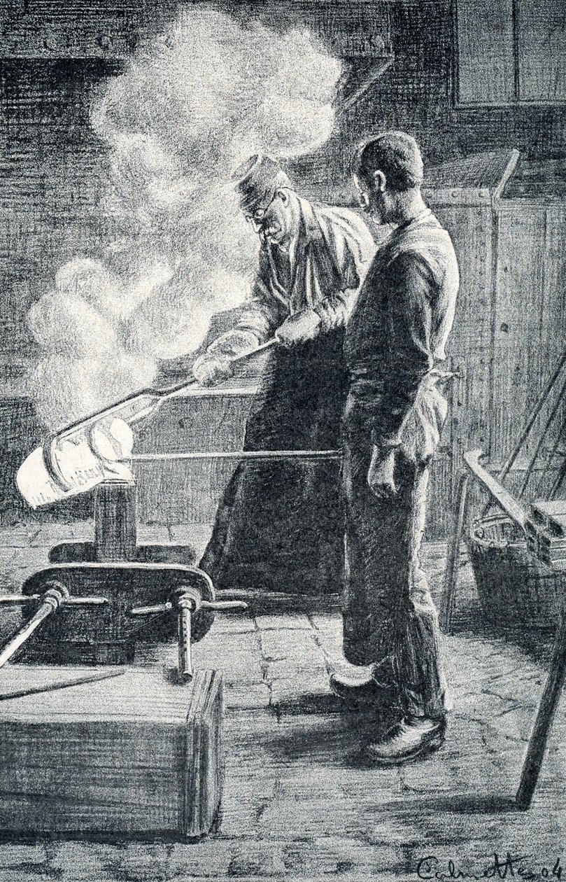 Herstellung von Besteck: Guss eines Barren in eine Form von Pierre Calmettes