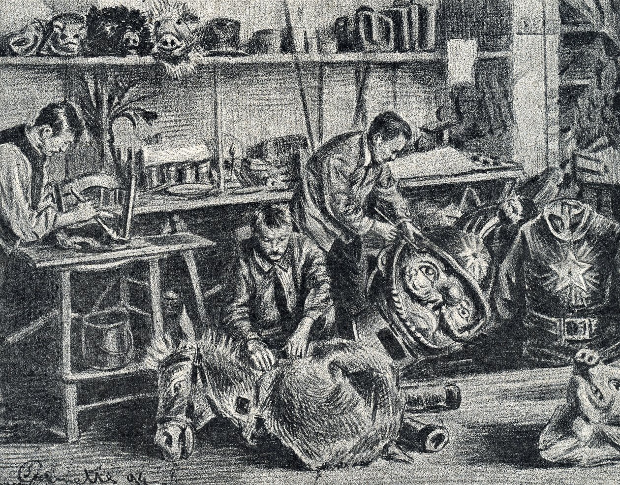 Werkstatt für Theater- und Showzubehörproduktion, Gravur von Pierre Calmette, Privatsammlung von Pierre Calmettes