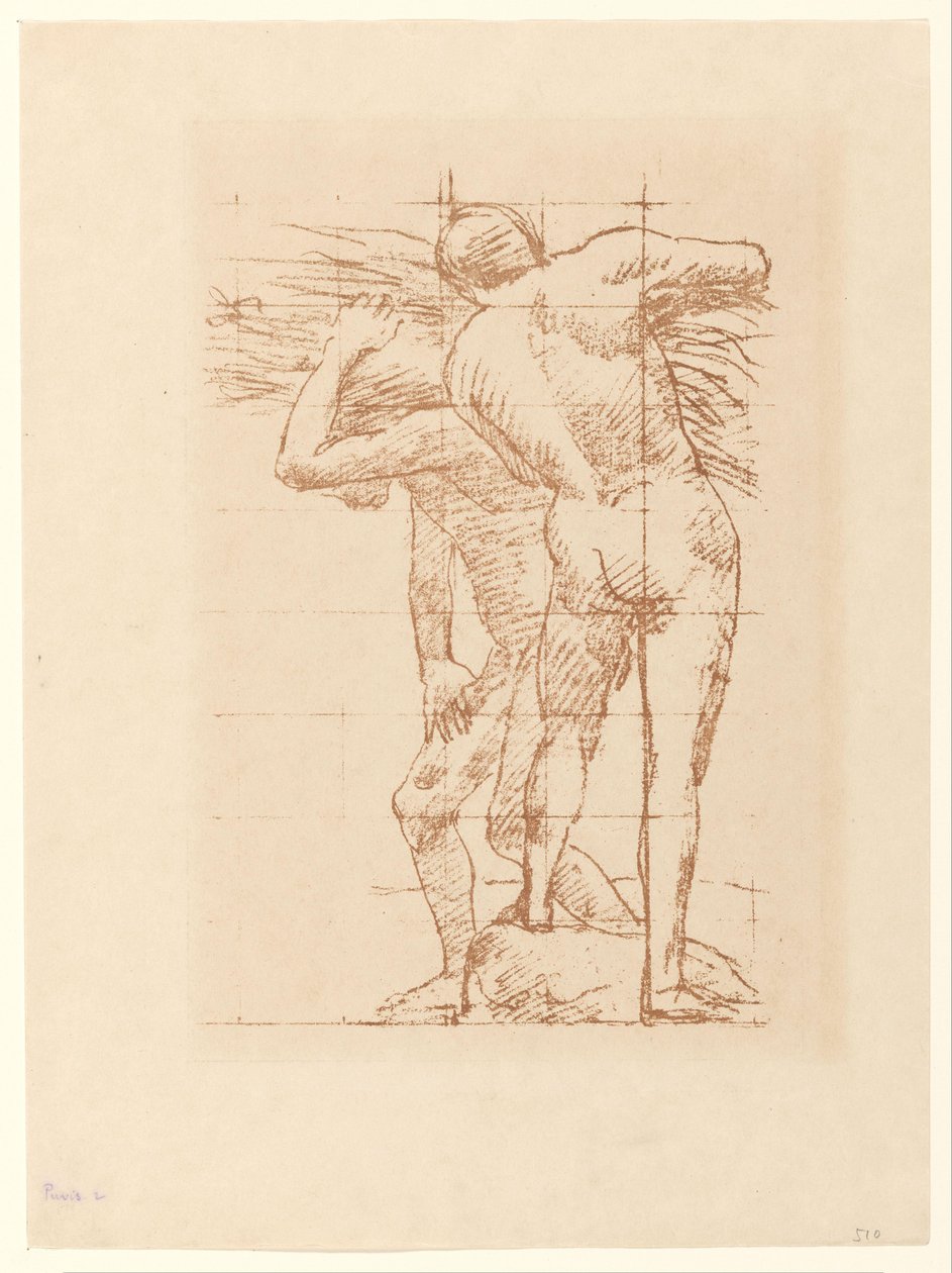 Studie von zwei nackten Männern mit einem Strohbündel von Pierre Cécile Puvis de Chavannes