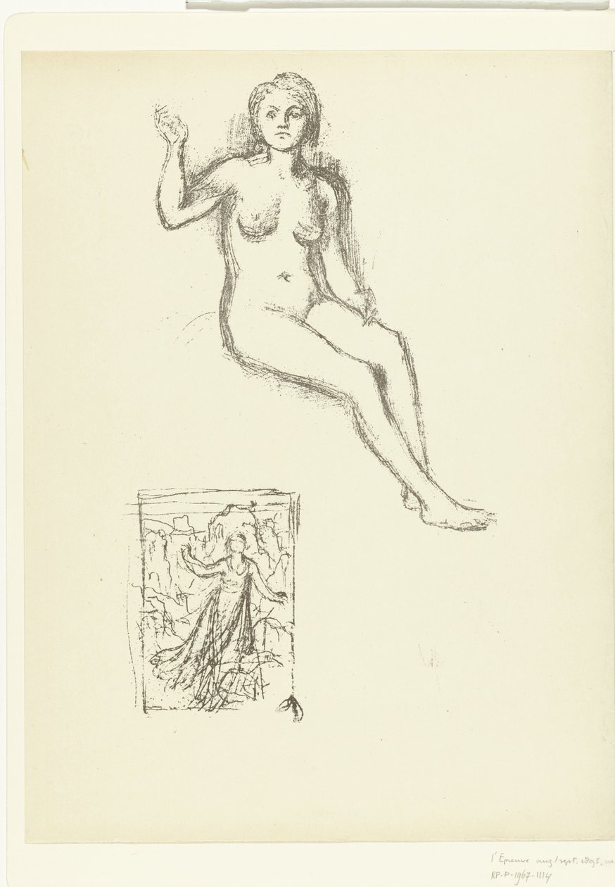 Sitzende nackte Frau und Frau in Landschaft von Pierre Cécile Puvis de Chavannes