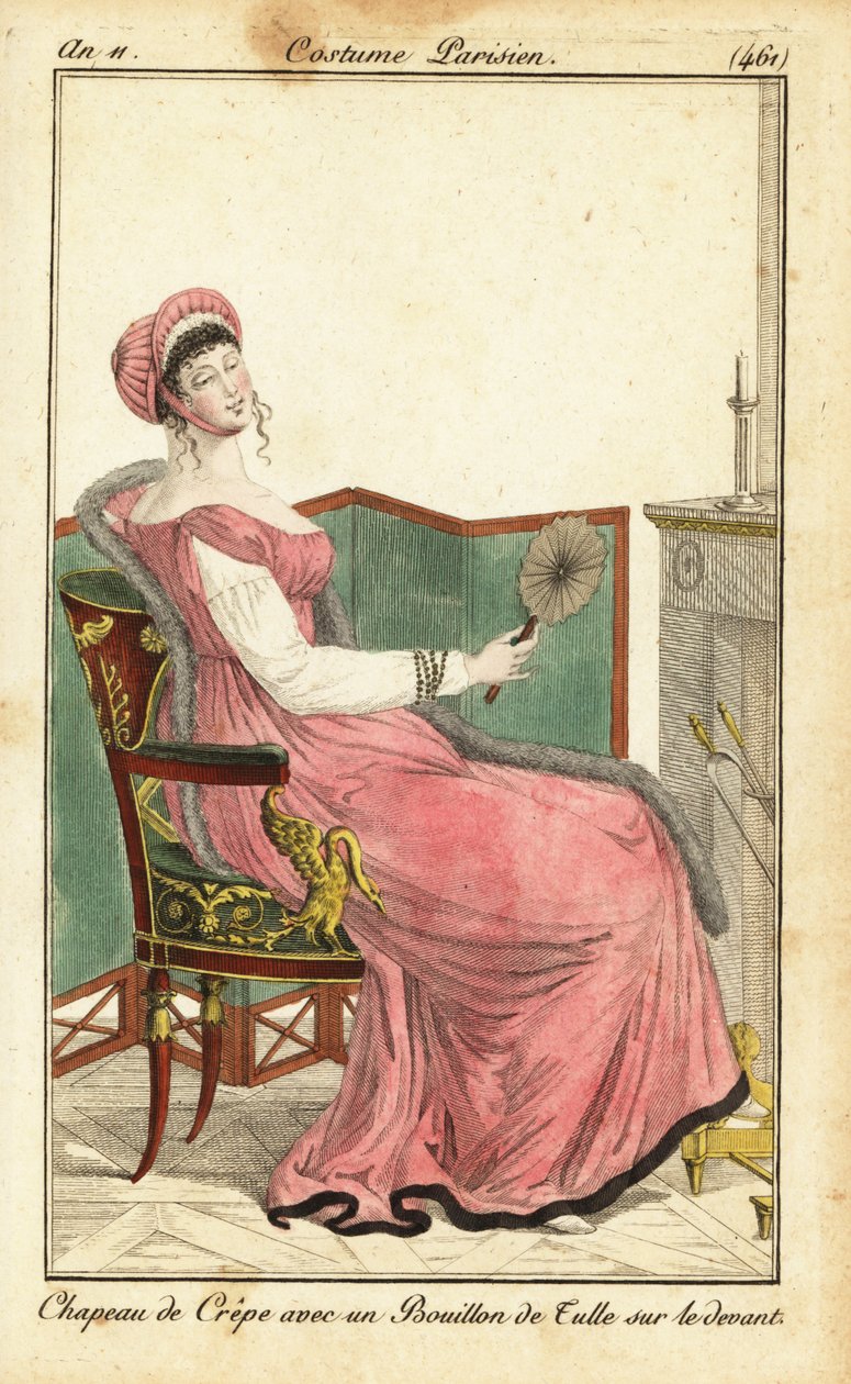 Frau sitzt auf einem Empire-Stuhl in einem Salon, Paris von Pierre Charles Baquoy