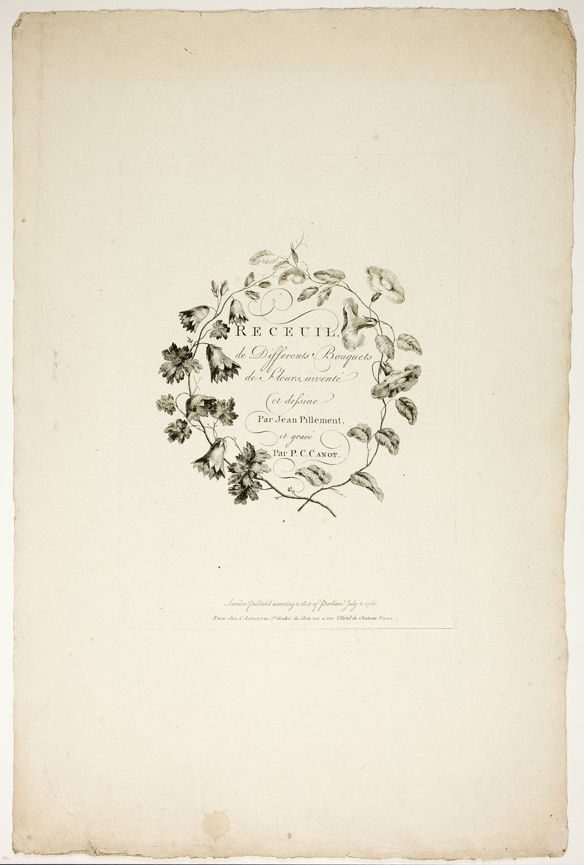 Umschlag für Sammlung verschiedener Blumensträuße, erfunden und gezeichnet von Jean Pillement und graviert von P. C. Canot von Pierre Charles Canot