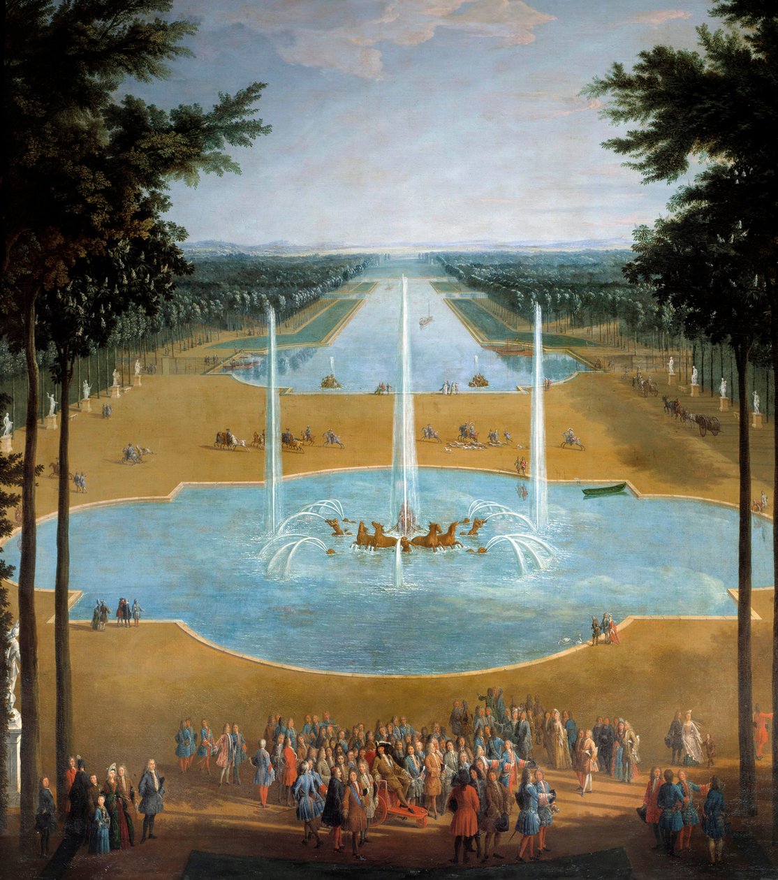 Blick auf das Becken von Apollo und den Grand Canal von Versailles 1713 (Detail) von Pierre Denis Martin