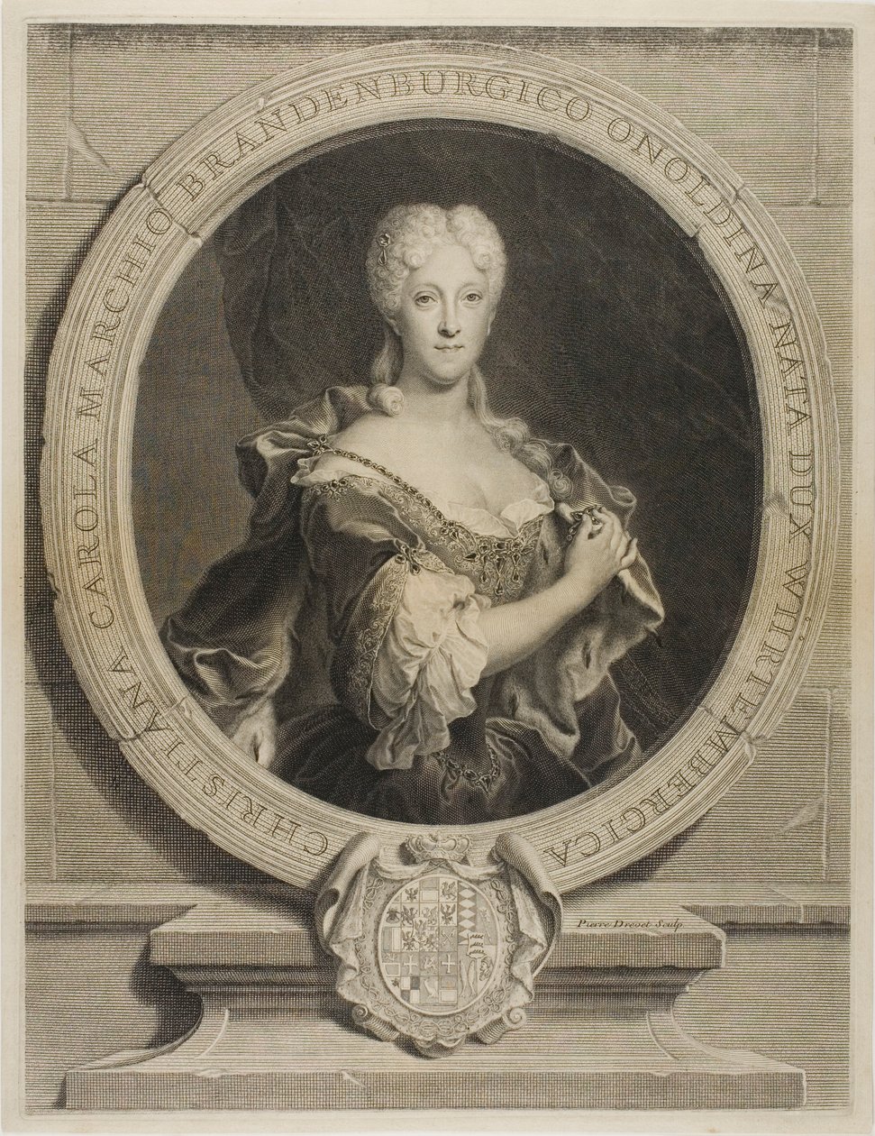 Porträt von Christine-Caroline, der Markgräfin von Brandenburg-Onoltzbach, Ehefrau von Guillaume-Frédéric von Württemberg, 1694-1723 von Pierre Drevet
