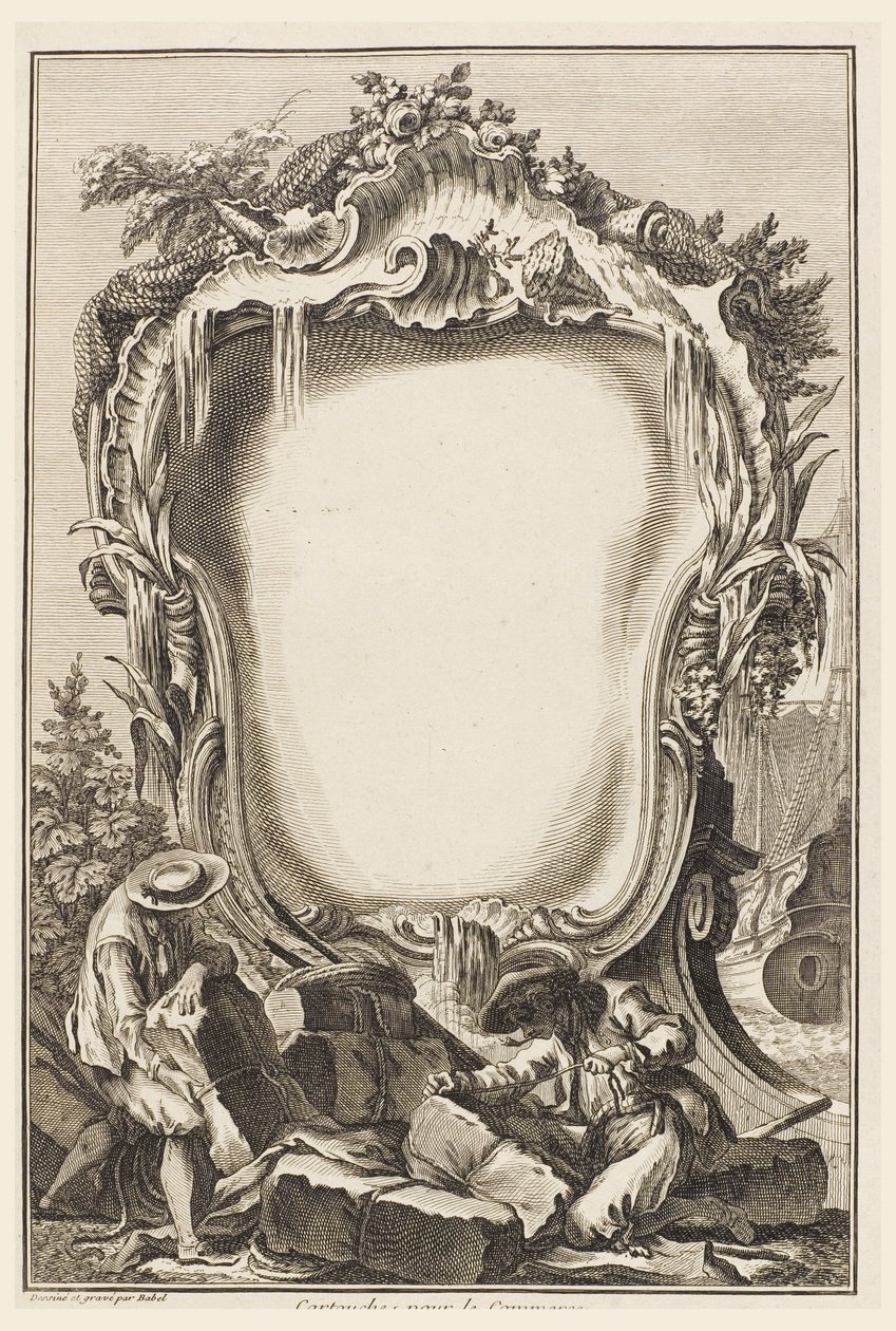 Kartusche für den Handel (Kartusche umgeben von Elementen des Seehandels) von Pierre Edme Babel