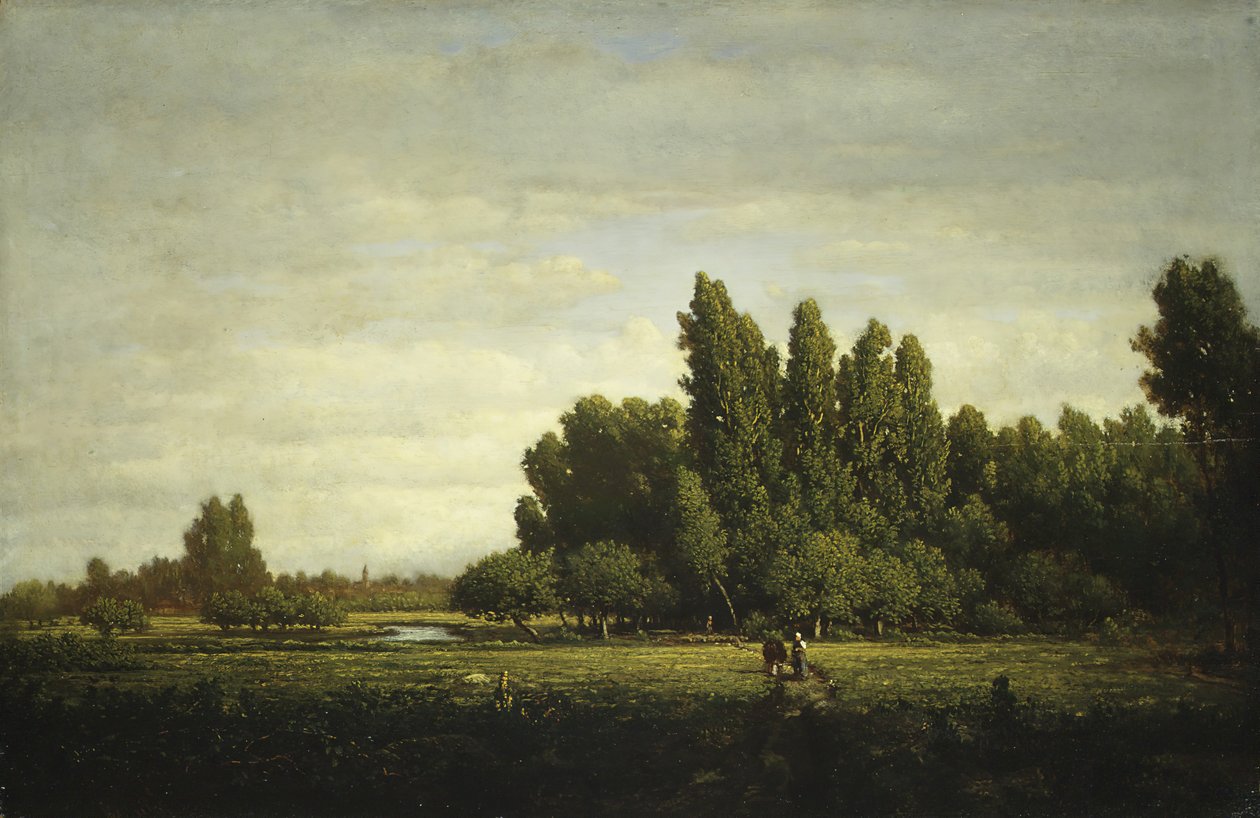 Eine von Bäumen gesäumte Wiese, ca. 1845 von Pierre Etienne Theodore Rousseau