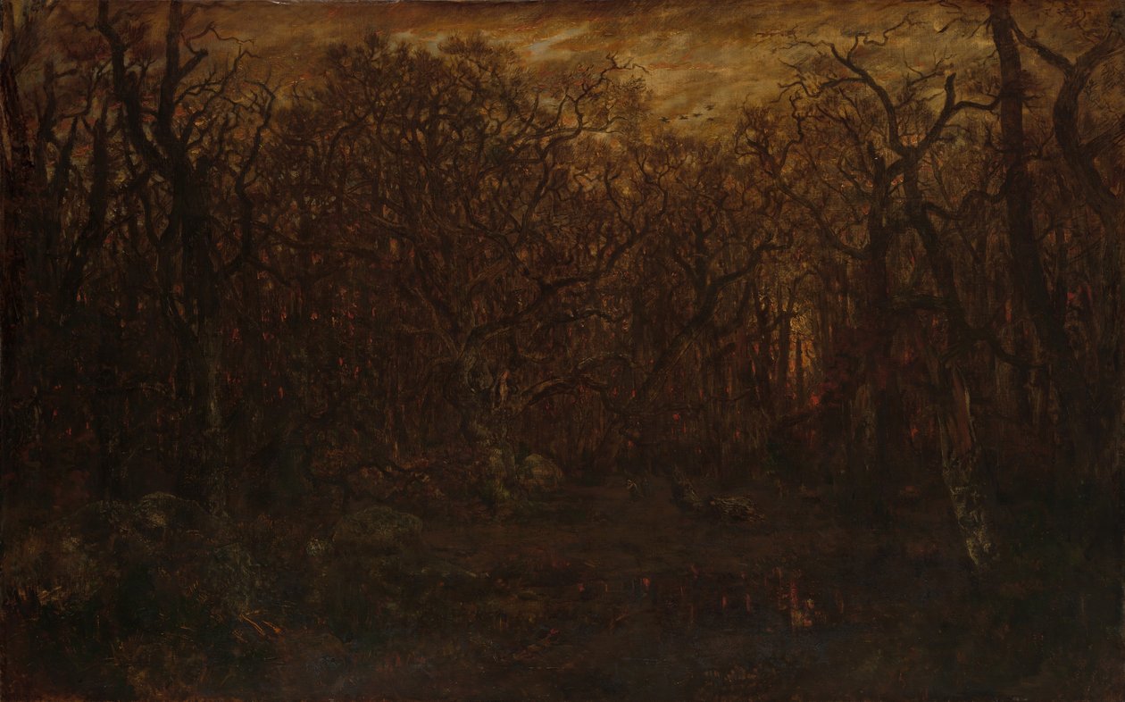 Der Wald im Winter bei Sonnenuntergang, ca. 1846-67 von Pierre Etienne Theodore Rousseau