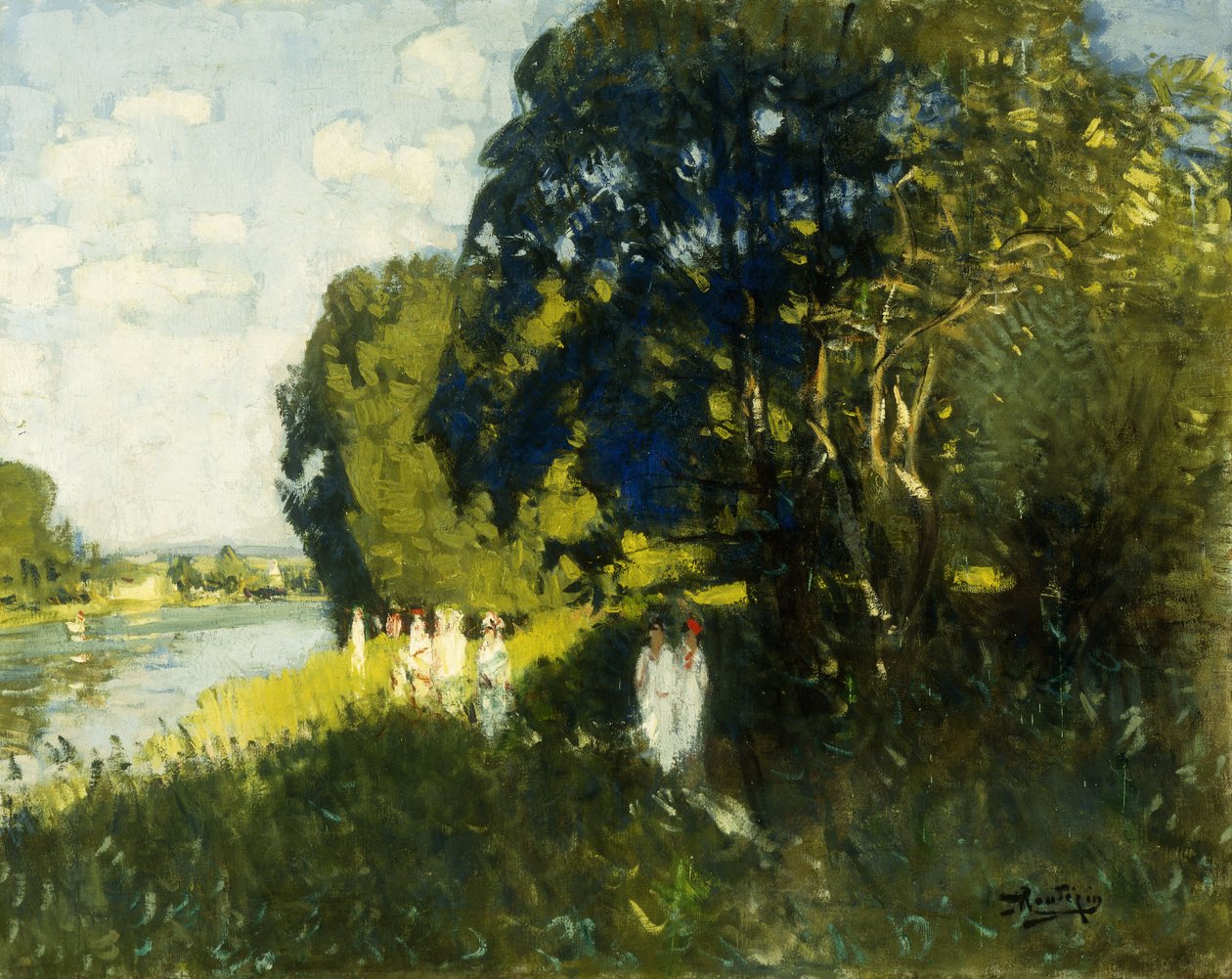 Ein schöner Sonntag am Ufer der Seine von Pierre Eugene Montezin