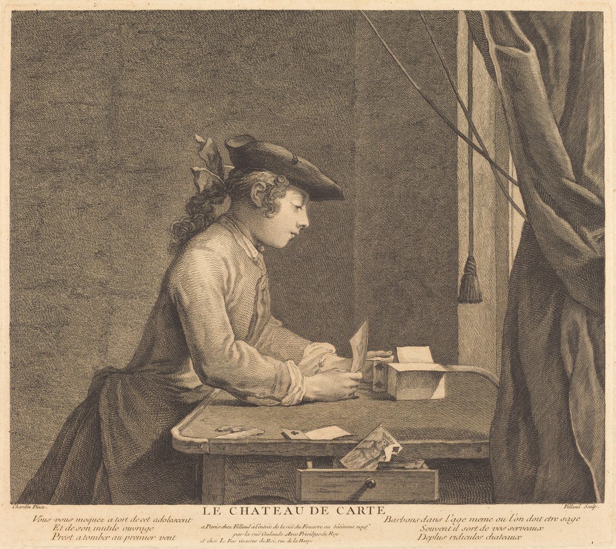 Das Kartenhaus von Pierre Filloeul after Jean Siméon Chardin
