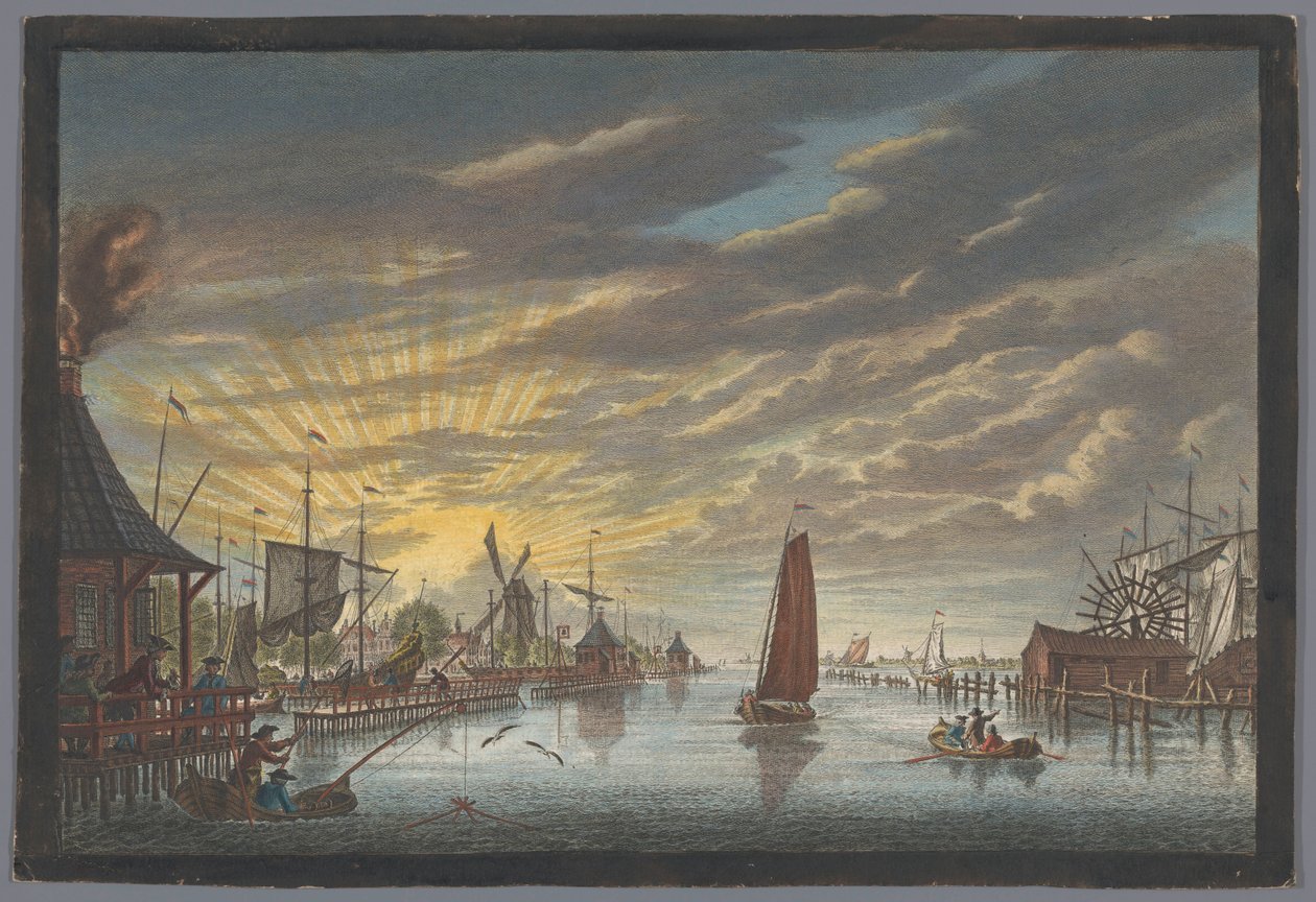 Ansicht des alten Jachthafens in Amsterdam, Blickrichtung Bollwerk Leeuwenburg oder Blauwhoofd von Pierre Fouquet