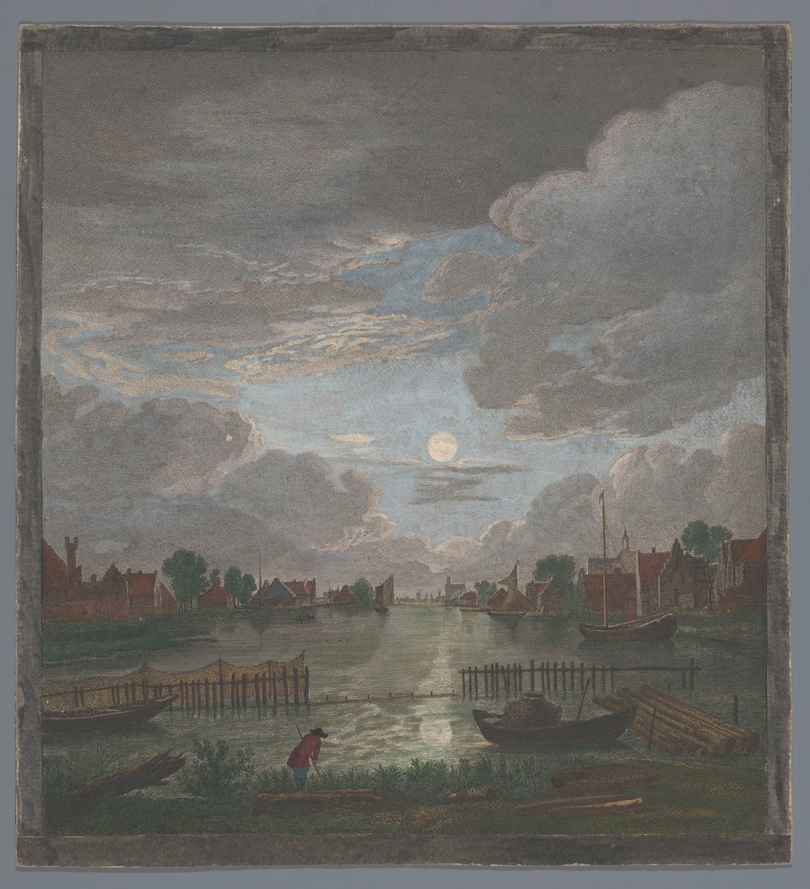 Ansicht eines Kanals in der Umgebung von Haarlem bei Mondlicht (Vue du canal proche de Haerlem) von Pierre François Basan