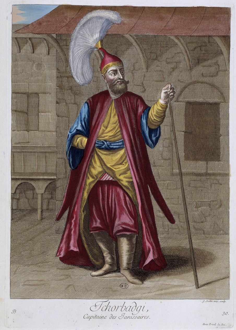Tchorbadgi, Hauptmann der Janitscharen, „Sammlung von 100 Drucken, die verschiedene Nationen des Levante in den Jahren 1707 und 1708 darstellen“ im Auftrag von M. de Frriol, Botschafter des Königs an der Pforte und aktualisiert 1712-13 durch die Pflege von von Pierre François Basan