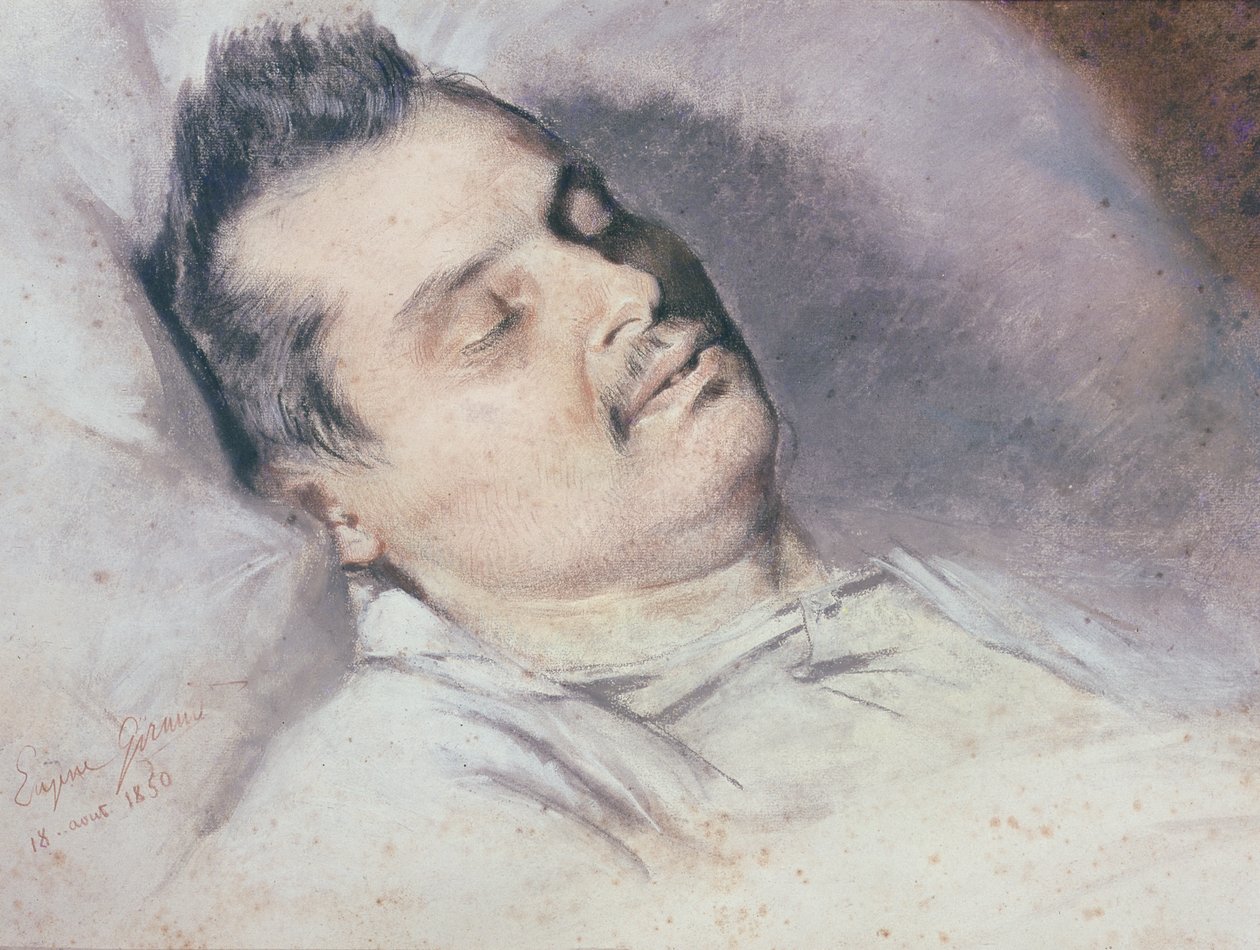 Honore de Balzac (1799-1850) auf seinem Sterbebett, 15. August 1850 von Pierre François Eugène Giraud