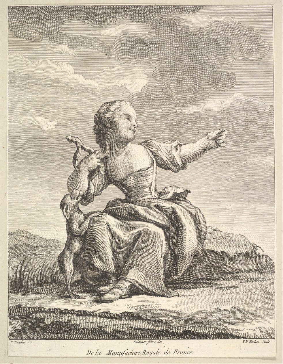 Kleines Mädchen spielt mit einem Hund, aus Deuxième Livre de Figures d