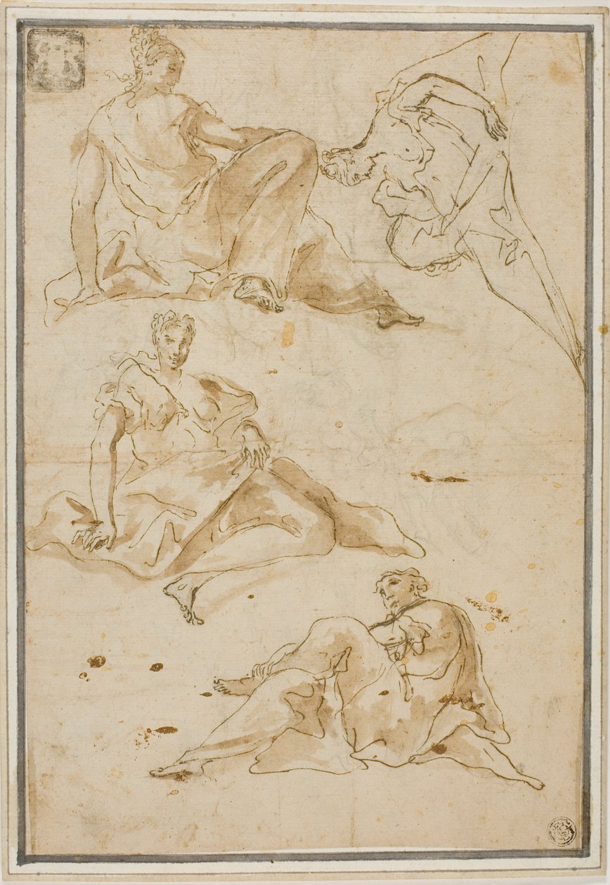 Skizzen von vier drapierten Frauenfiguren (für Pendentifs) von Pierre Hubert Subleyras