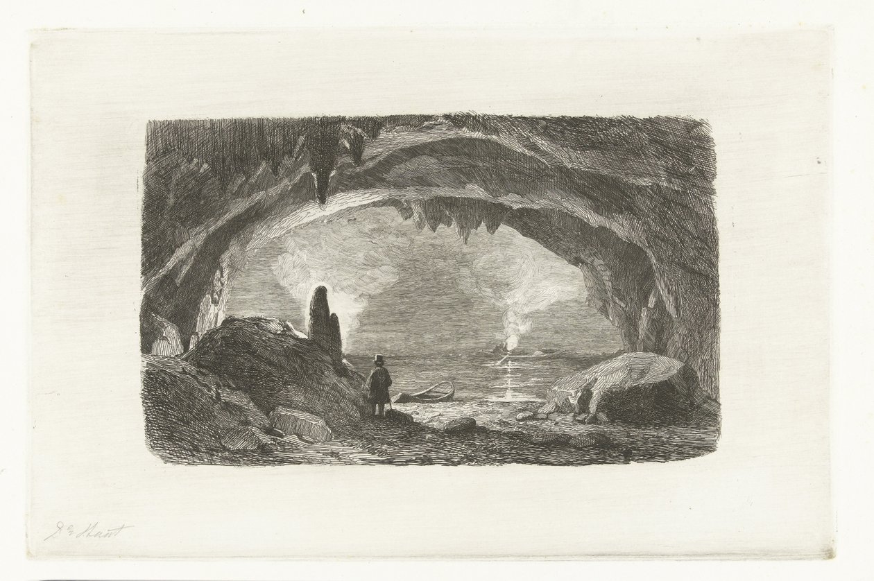 Mann mit Ruderboot in den Höhlen von Han von Pierre Louis Dubourcq