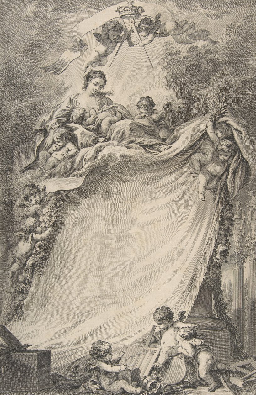 Diplom der Freimaurer von Bordeaux, nach François Boucher von Pierre Philippe Choffard