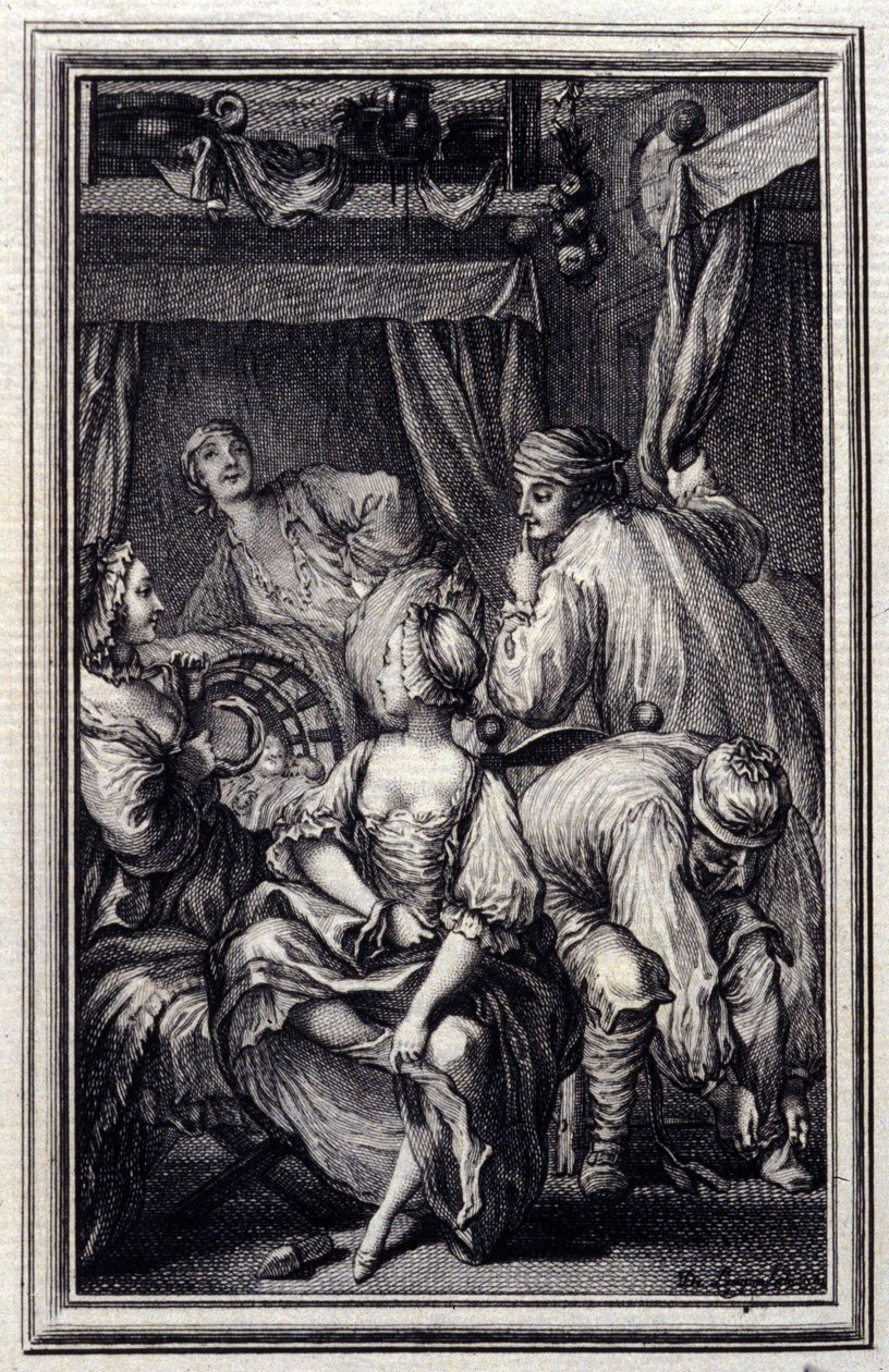 Le Cradle - in „Tales et nouvelles en vers“ von Jean La Fontaine. 1776. Illustration von P.P. Choffard von Pierre Philippe Choffard