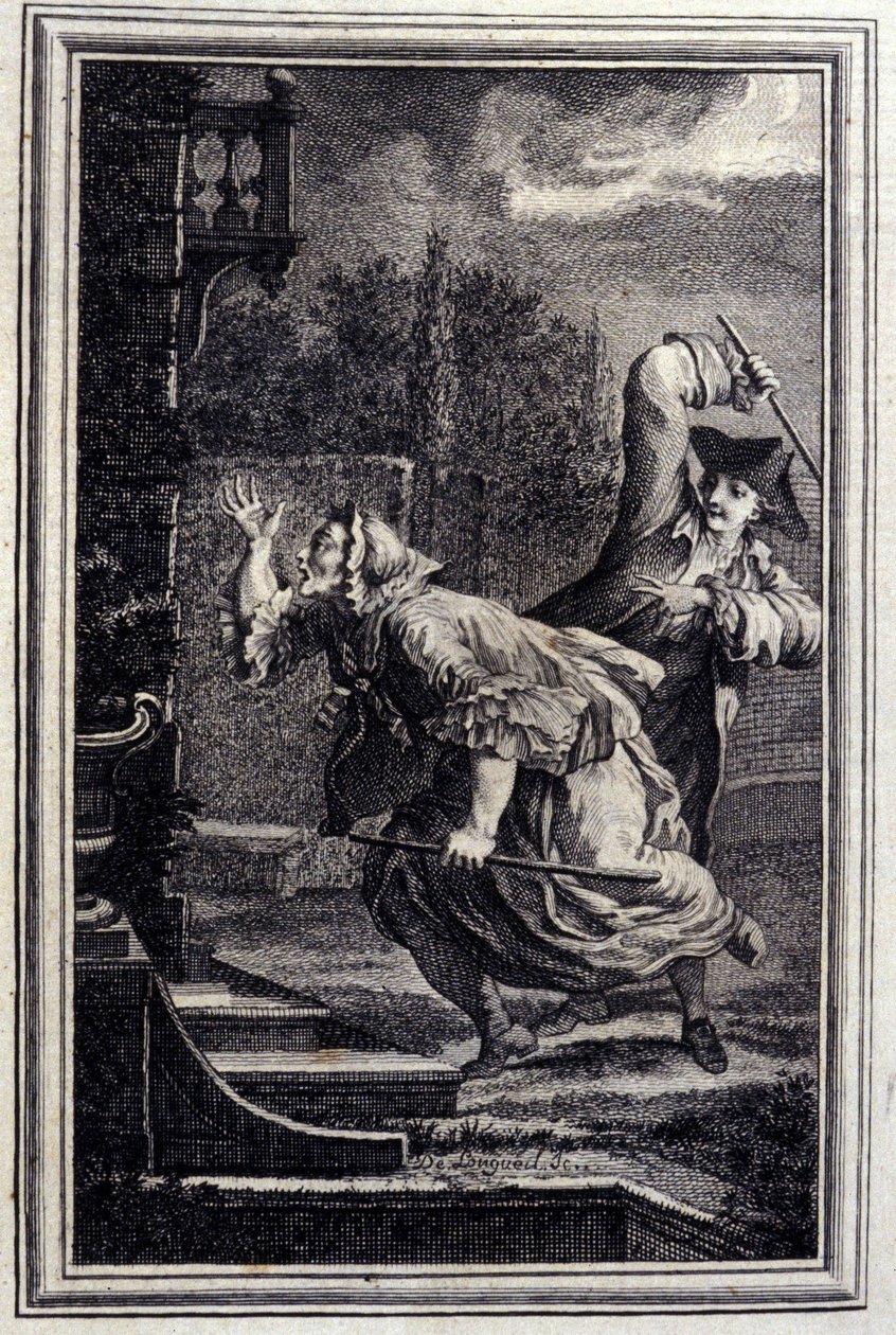 Der Kuckuck, geschlagen und zufrieden - in „Tales et nouvelles en vers“ von Jean La Fontaine. 1776. Illustration von P.P. Choffard von Pierre Philippe Choffard