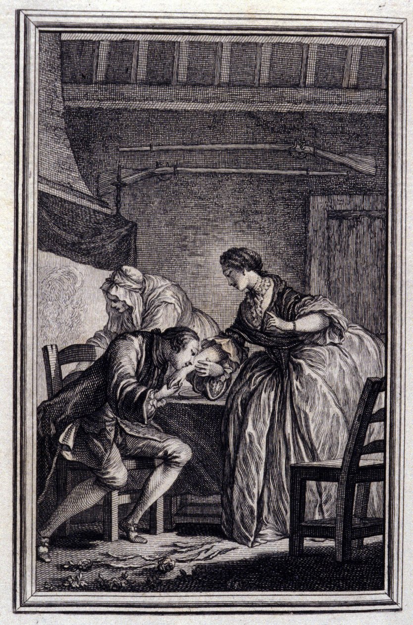 Le Faucon - in „Erzählungen und neue Verse“ von Jean La Fontaine. 1776. Illustration von P.P. Choffard von Pierre Philippe Choffard