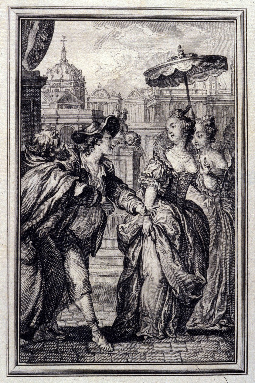 Les Oies du Père Philippe - in „Erzählungen und neue Verse“ von Jean La Fontaine. 1776. Illustration von P.P. Choffard. von Pierre Philippe Choffard