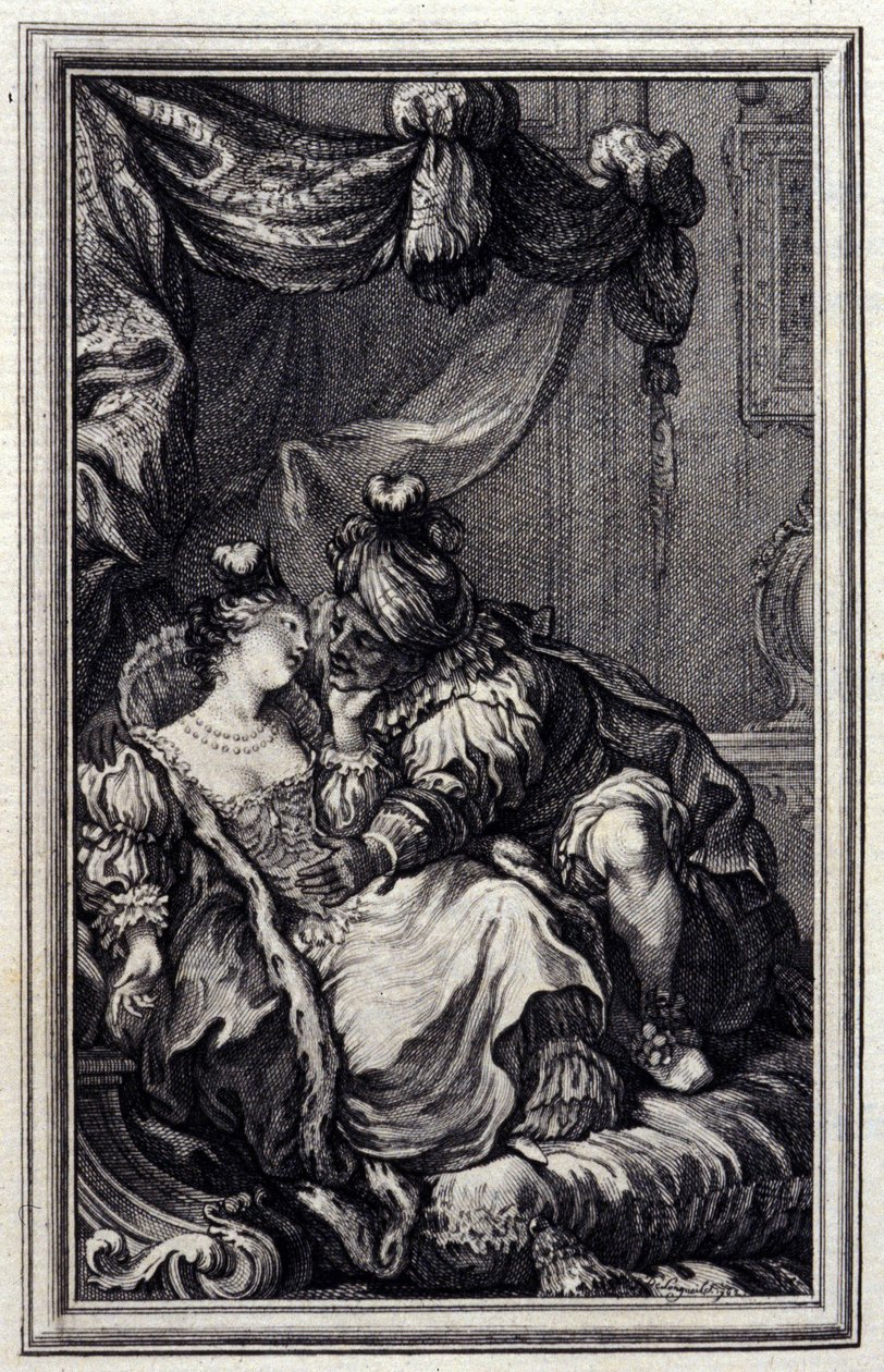 Mona Lisa - in „Tales et nouvelles en vers“ von Jean La Fontaine. 1776. Illustration von P.P. Choffard von Pierre Philippe Choffard