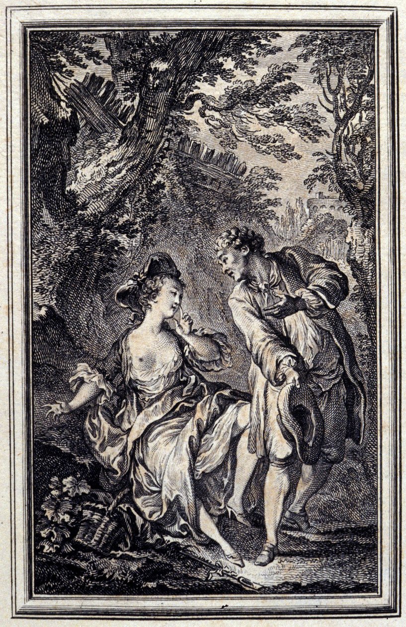 Versprechen ist eins, und Halten ist ein anderes. In „Tales et nouvelles en vers“ von Jean de La Fontaine, Amsterdam 1776. illustriert von P.P. Choffard von Pierre Philippe Choffard