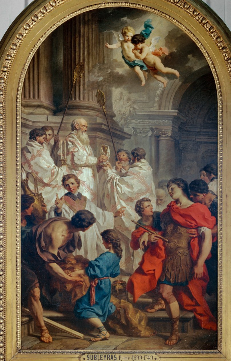 Die Messe des heiligen Basilius und das Ohnmächtigwerden des Kaisers Valens, Beschützer der arianischen Häresie von Pierre Subleyras